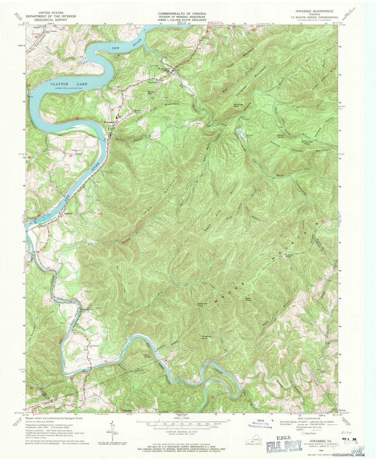 1968 Hiwassee, VA - Virginia - USGS Topographic Map