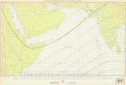 Historic Nautical Map - Arabian Sea, 1943 NOAA Magnetic Historic Nautical Map - Vintage Wall Art