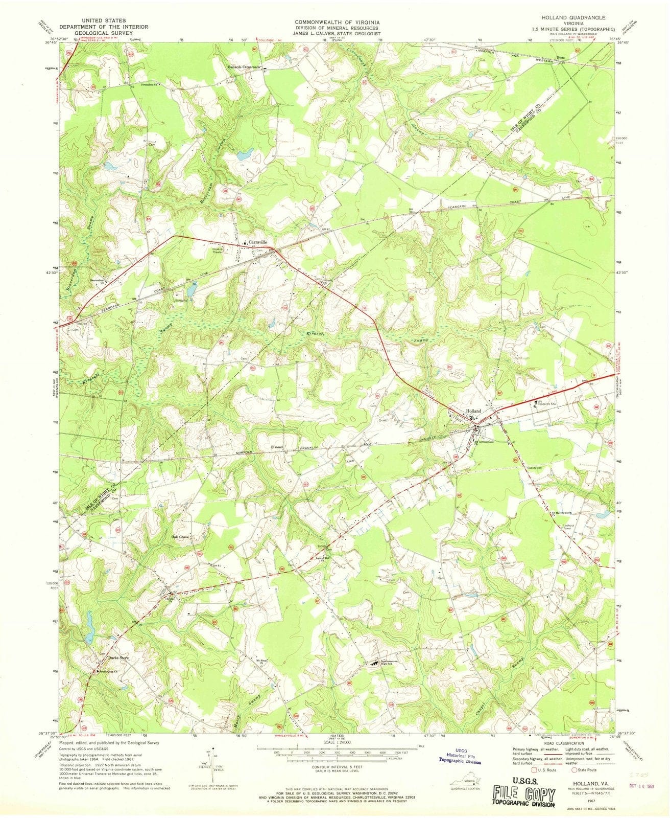 1967 Holland, VA - Virginia - USGS Topographic Map