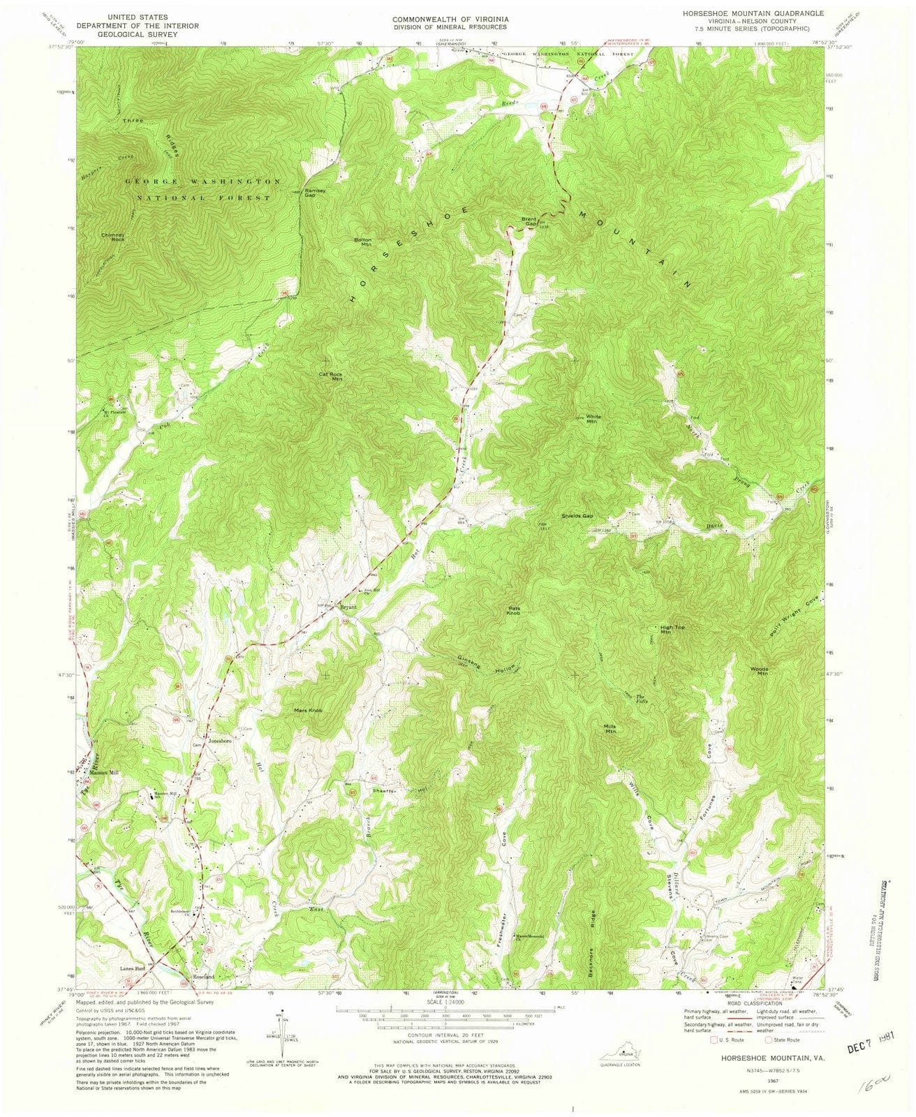 1967 Horseshoe Mountain, VA - Virginia - USGS Topographic Map