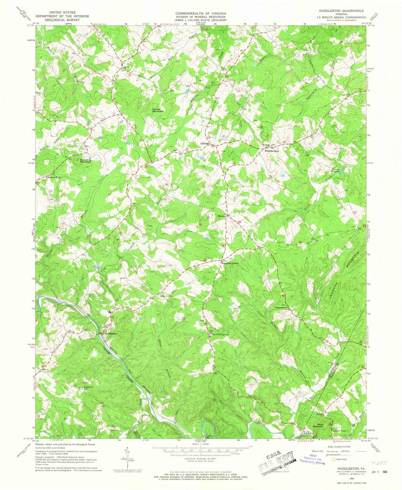 1966 Huddleston, VA - Virginia - USGS Topographic Map