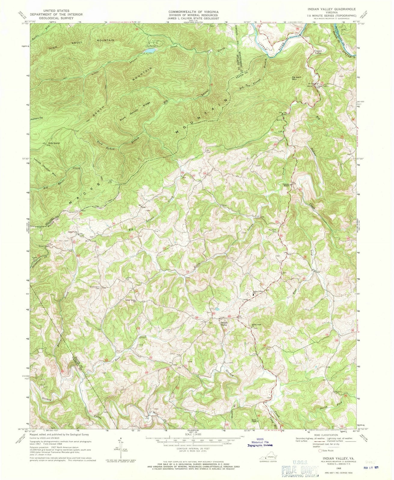 1968 Indian Valley, VA - Virginia - USGS Topographic Map