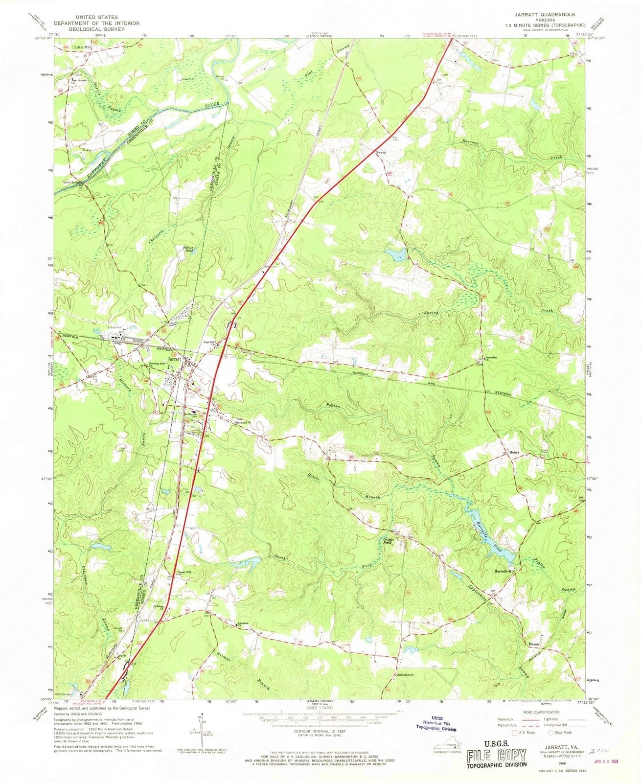 1966 Jarratt, VA - Virginia - USGS Topographic Map