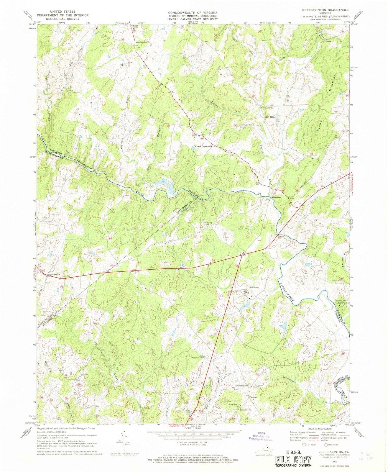 1966 Jeffersonton, VA - Virginia - USGS Topographic Map