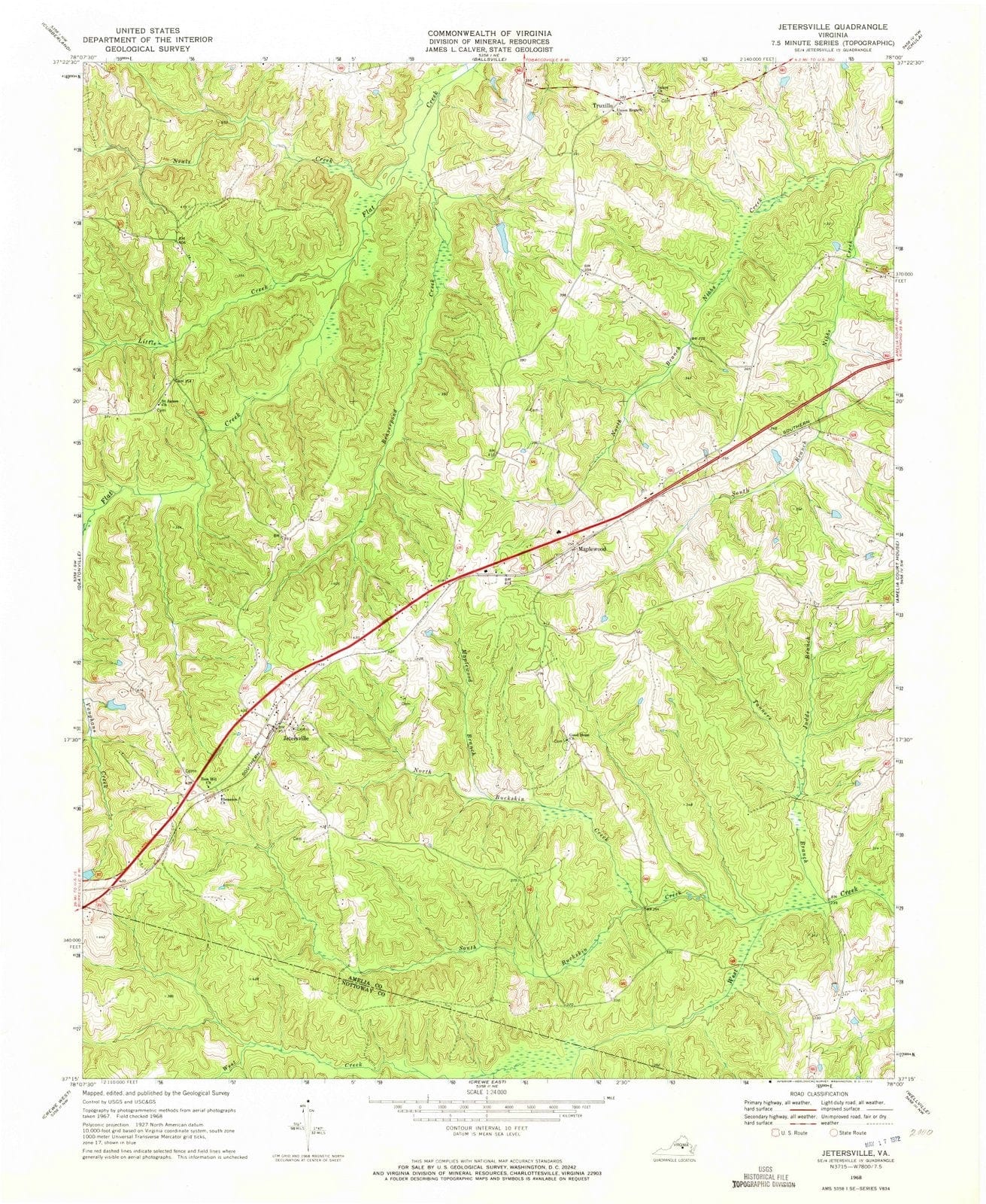 1968 Jetersville, VA - Virginia - USGS Topographic Map