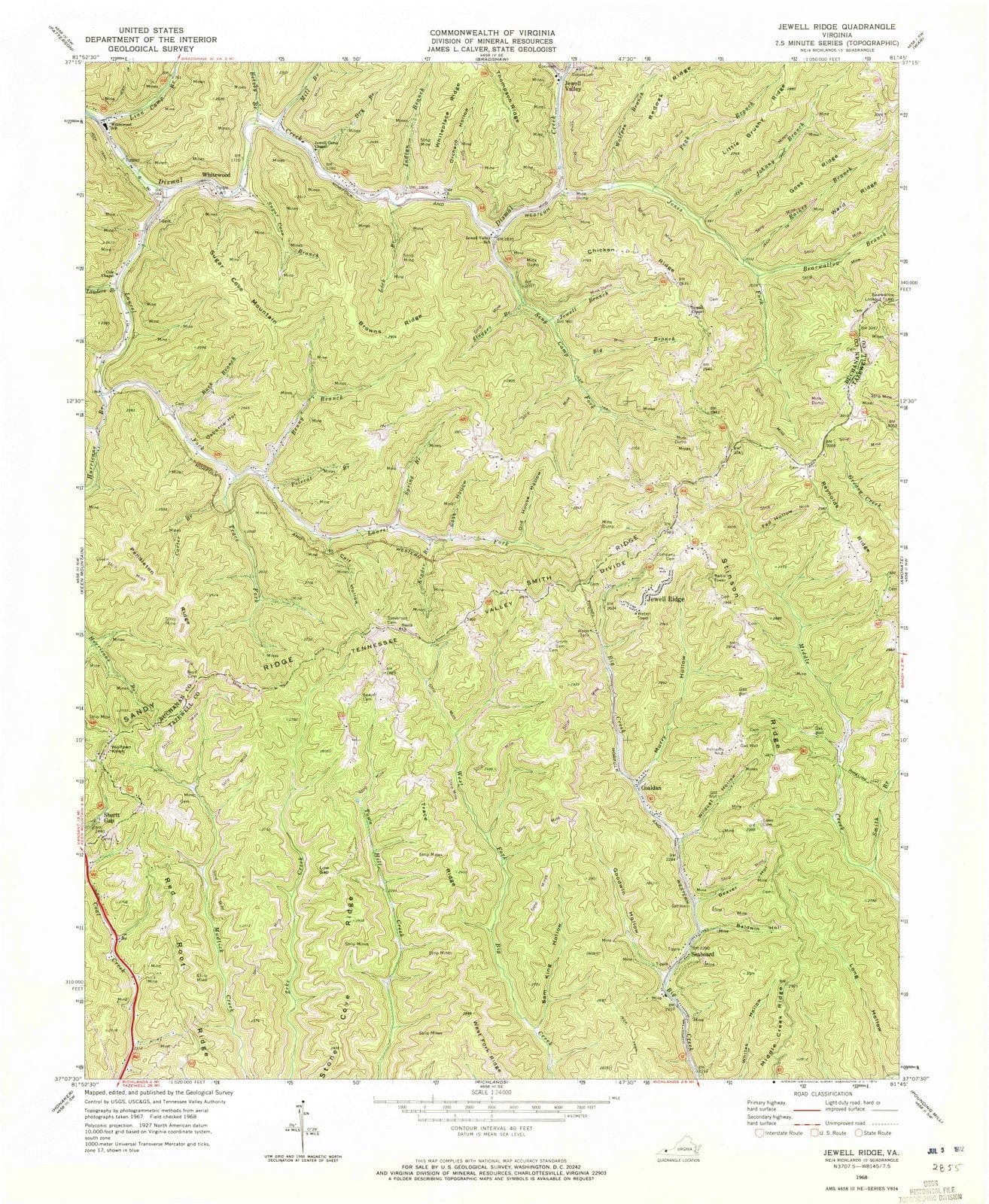 1968 Jewell Ridge, VA - Virginia - USGS Topographic Map