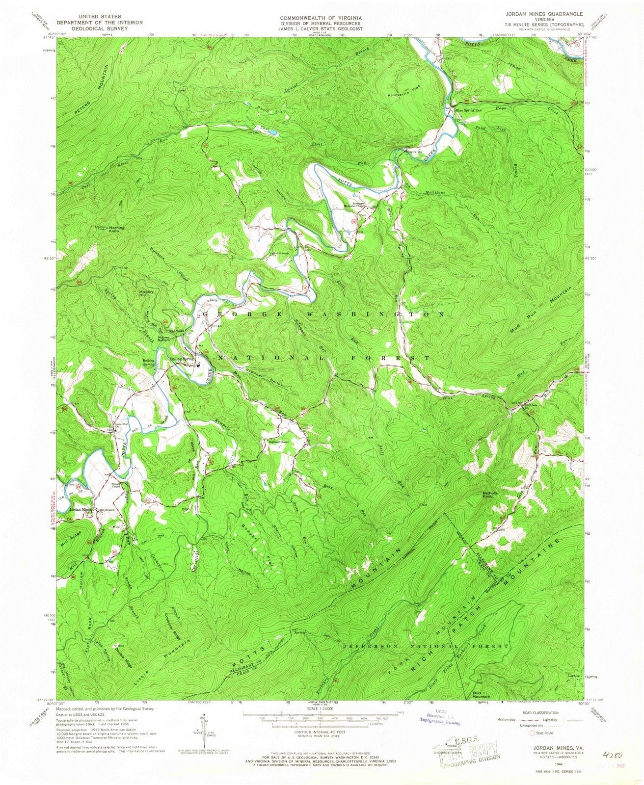 1966 Jordan Mines, VA - Virginia - USGS Topographic Map