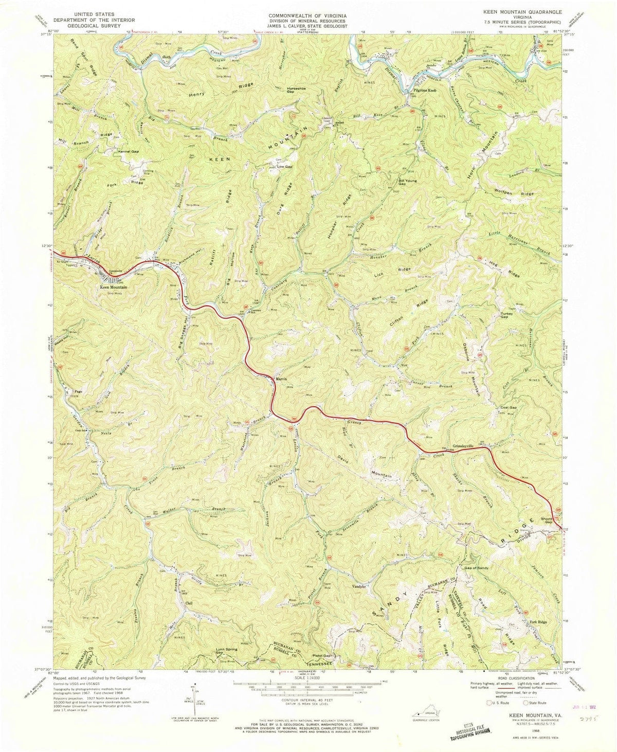 1968 Keen Mountain, VA - Virginia - USGS Topographic Map