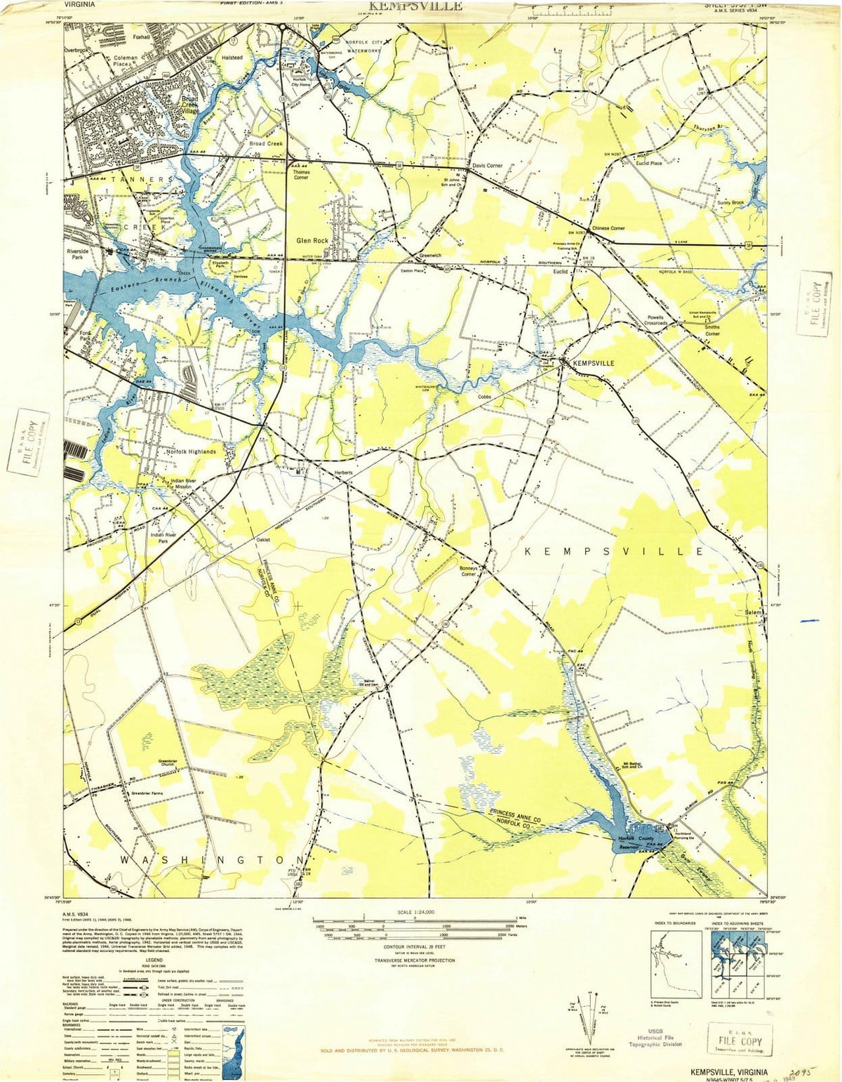 1948 Kempsville, VA - Virginia - USGS Topographic Map