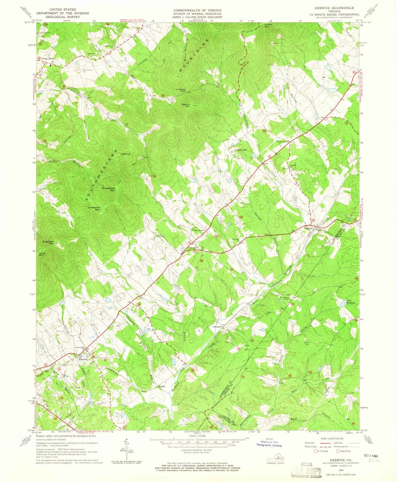 1964 Keswick, VA - Virginia - USGS Topographic Map
