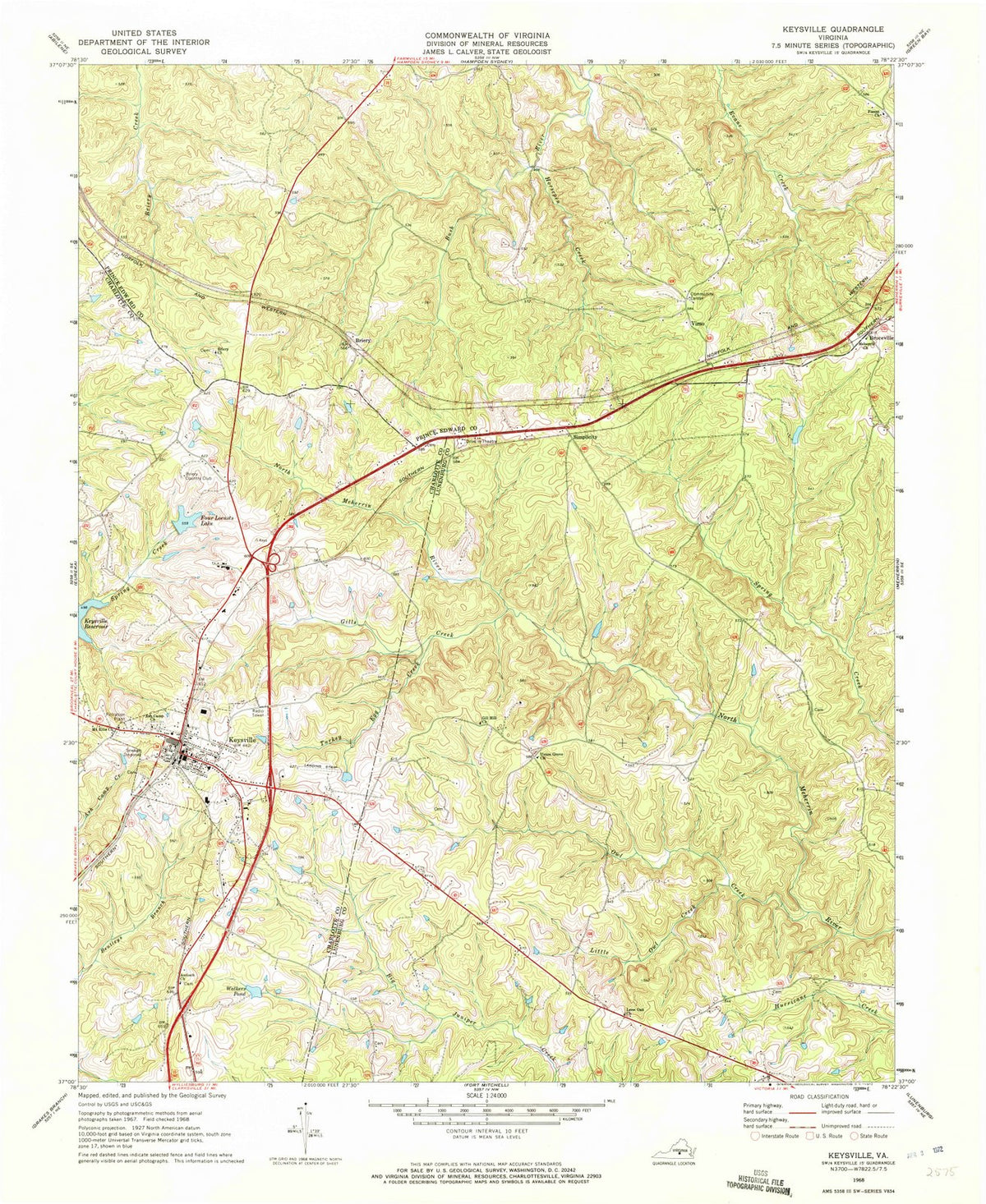 1968 Keysville, VA - Virginia - USGS Topographic Map