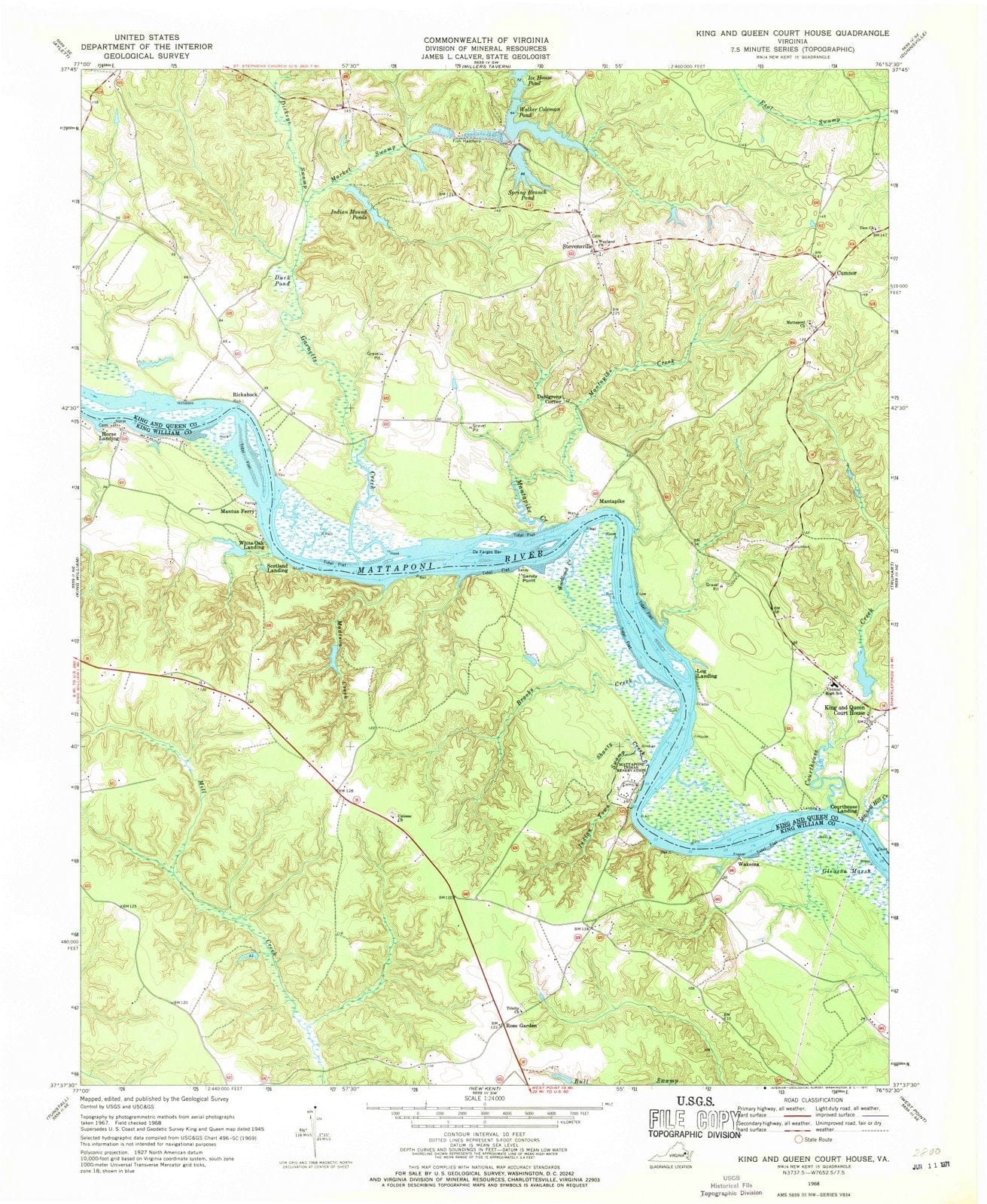 1968 King and Queen Court House, VA - Virginia - USGS Topographic Map