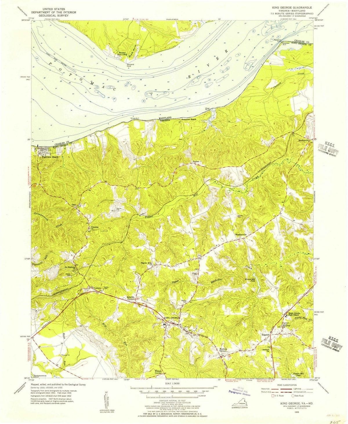 1955 King George, VA - Virginia - USGS Topographic Map