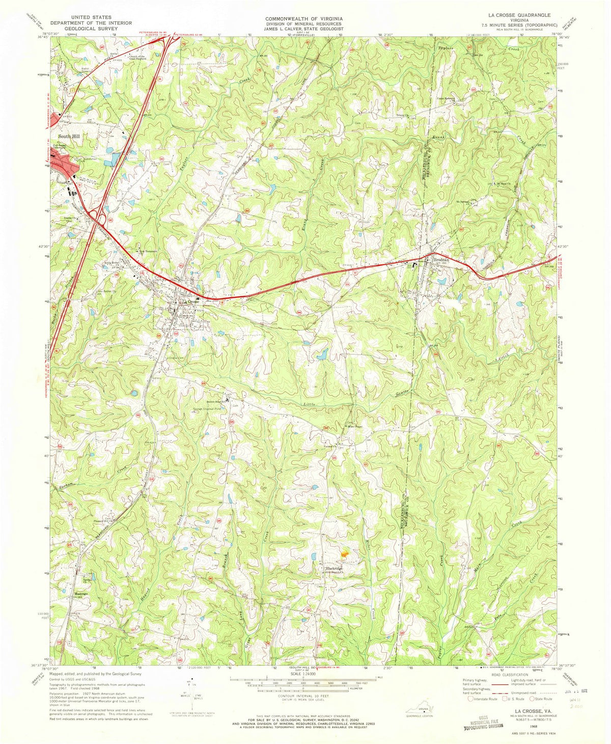 1968 La Crosse, VA - Virginia - USGS Topographic Map