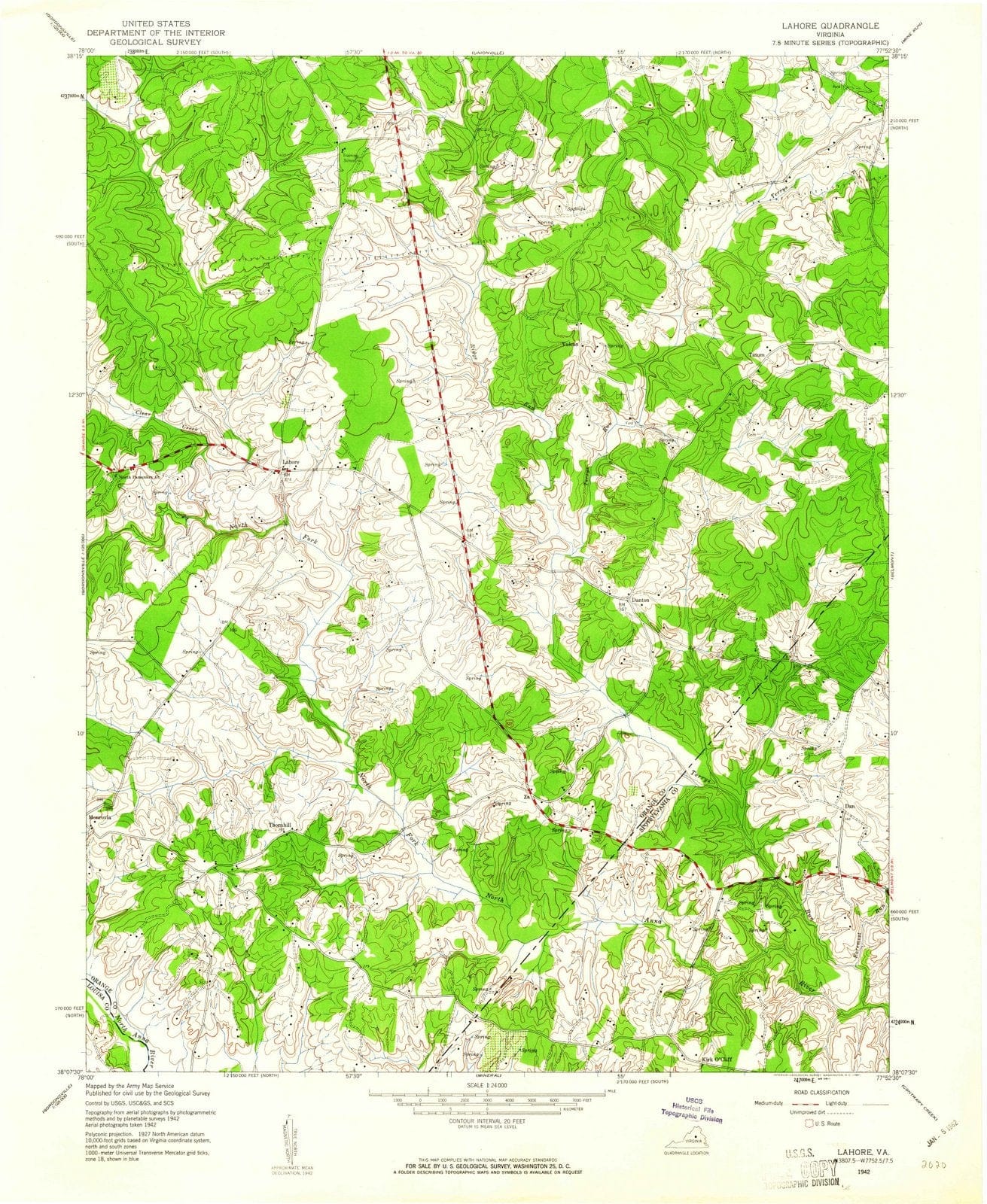 1942 Lahore, VA - Virginia - USGS Topographic Map