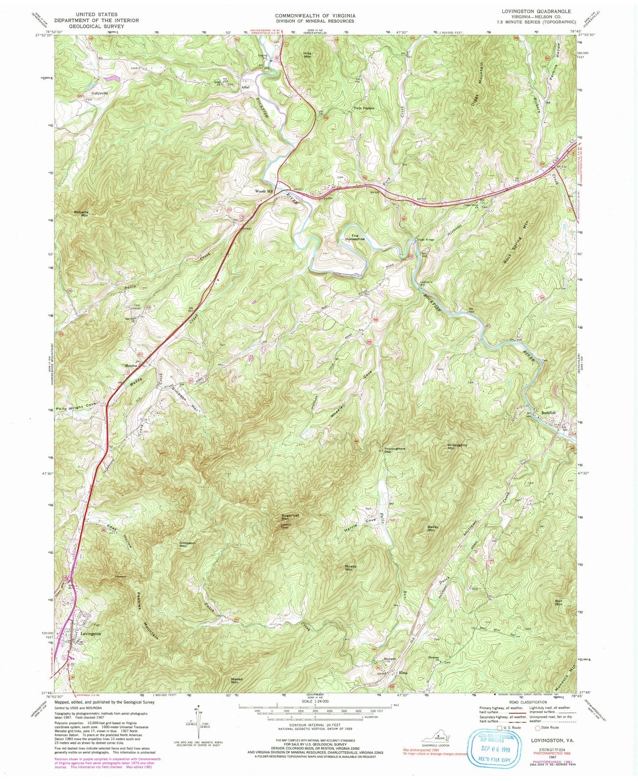 1967 Lovingston, VA - Virginia - USGS Topographic Map