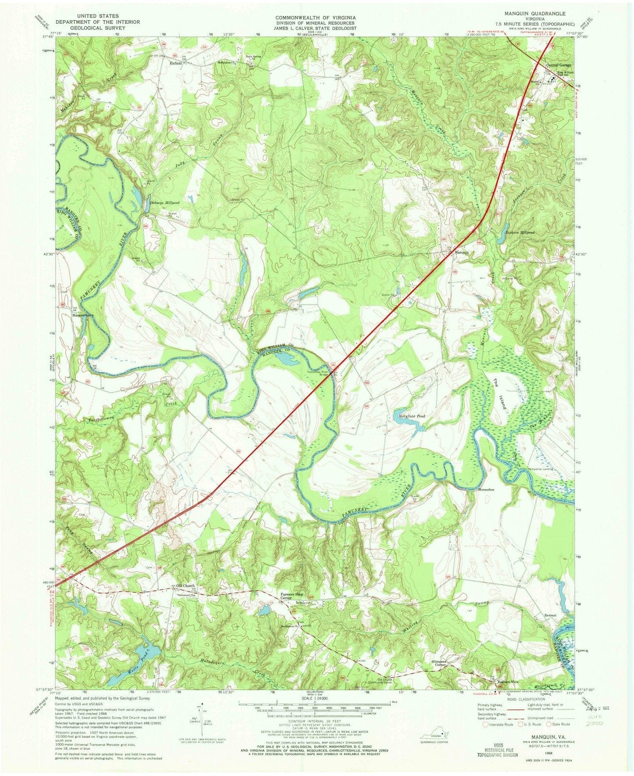 1968 Manquin, VA - Virginia - USGS Topographic Map