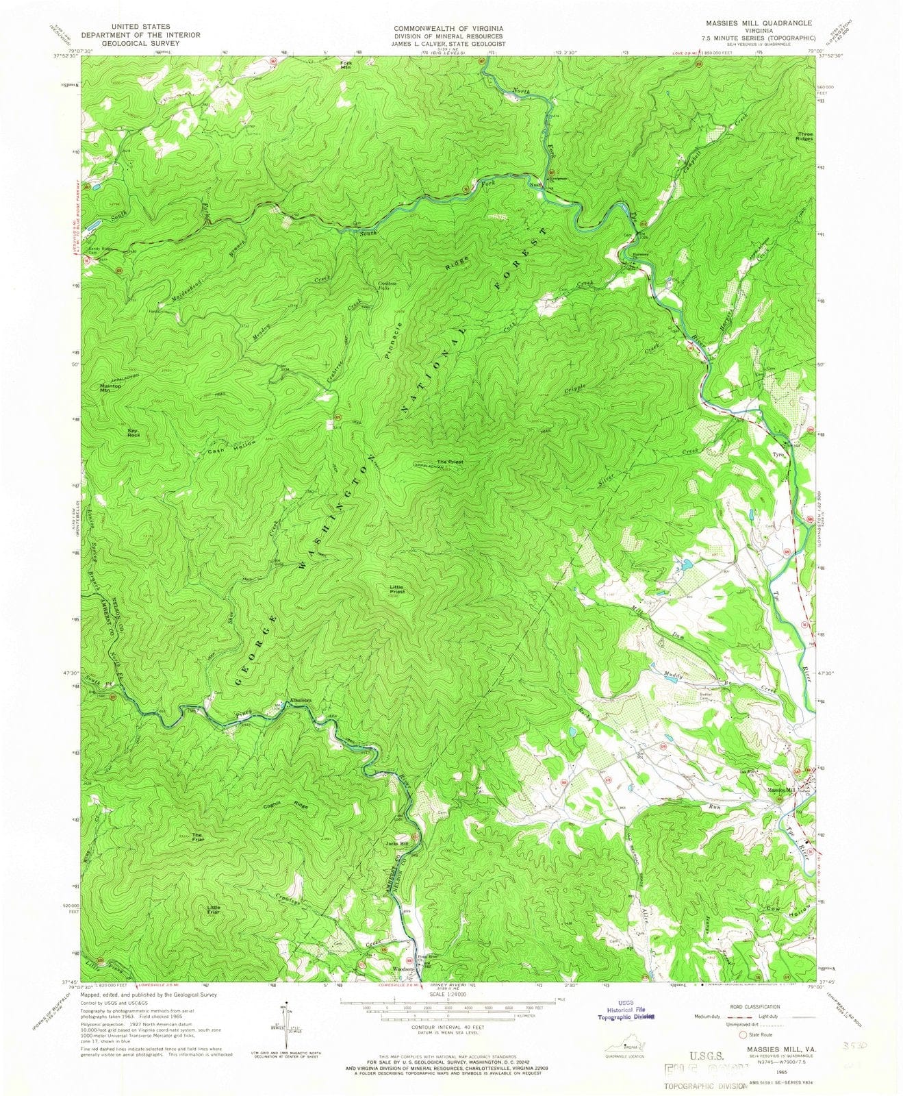1965 Massies Mill, VA - Virginia - USGS Topographic Map
