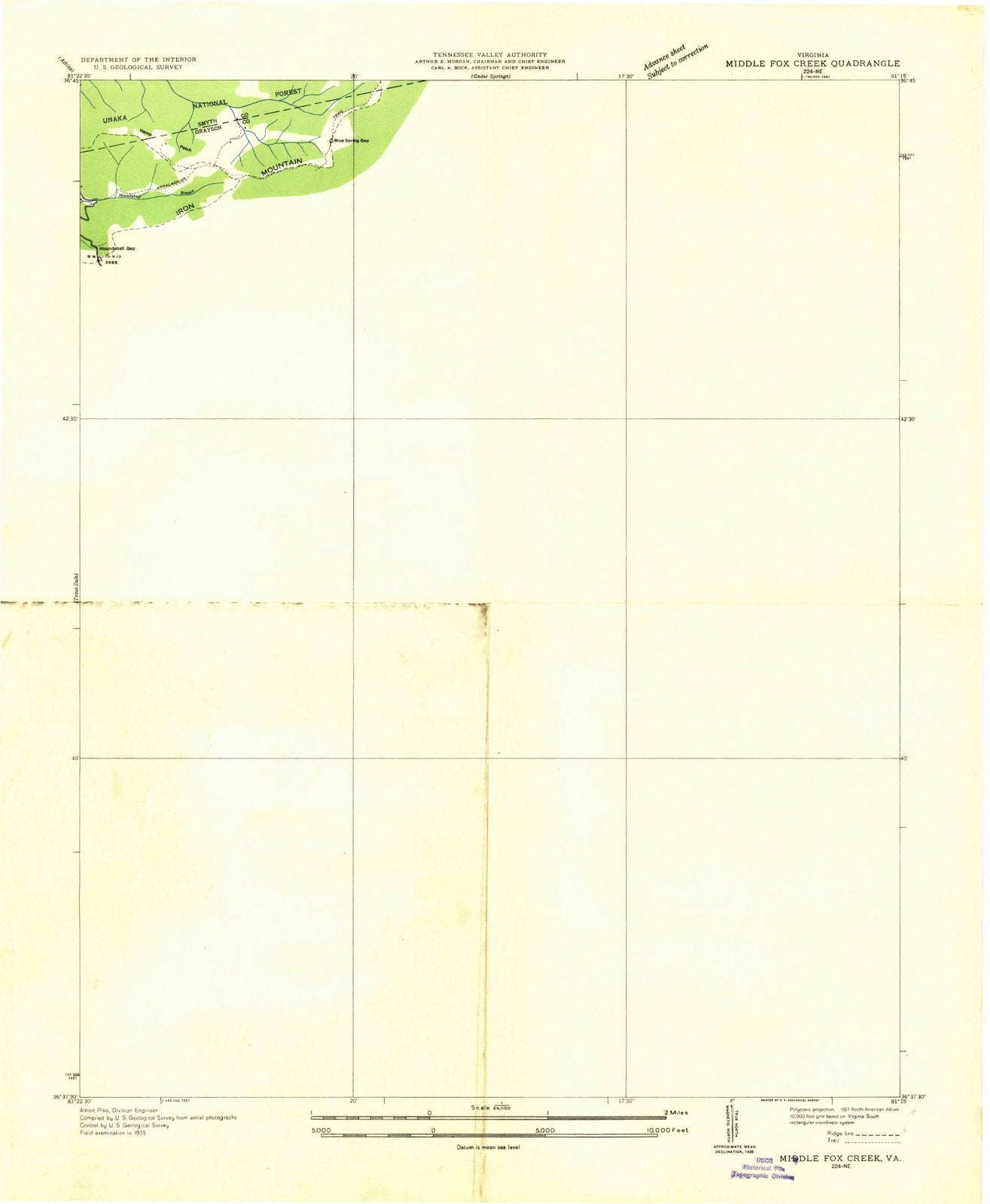 1935 Middle Fox Creek, VA - Virginia - USGS Topographic Map