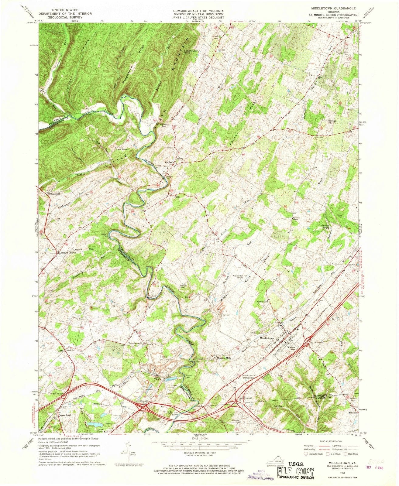 1966 Middletown, VA - Virginia - USGS Topographic Map