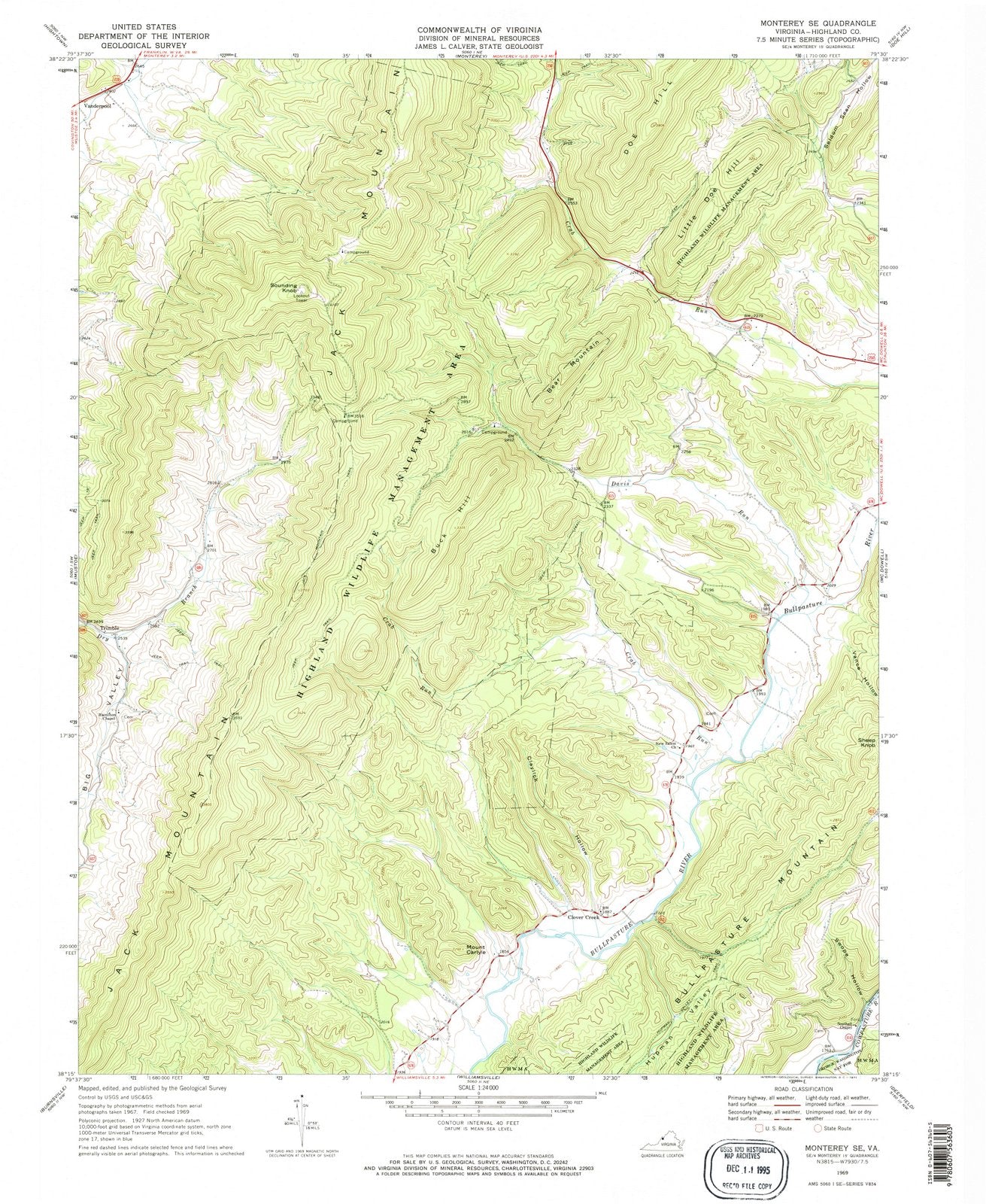 1969 Monterey, VA - Virginia - USGS Topographic Map