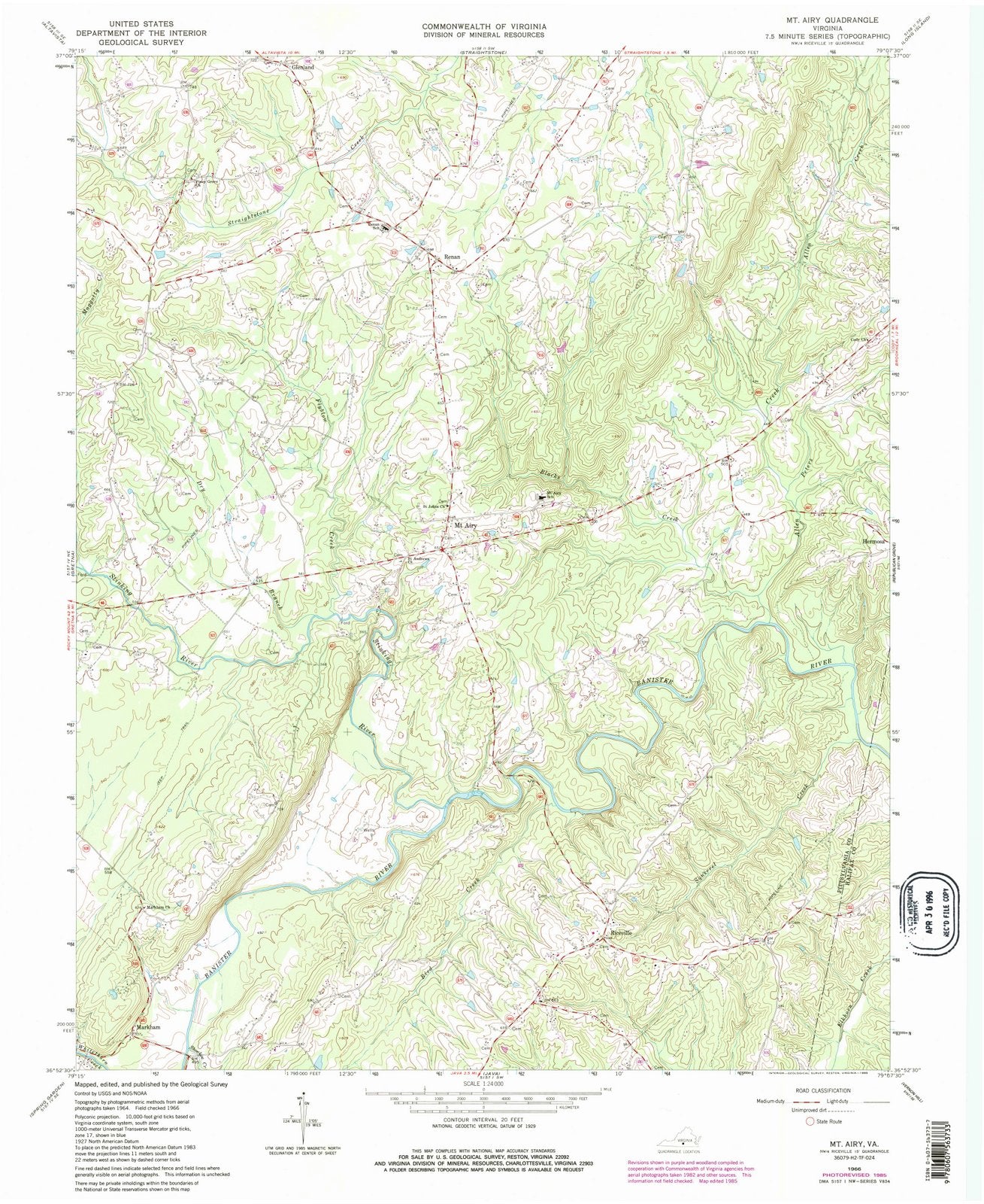 1966 Mount Airy, VA - Virginia - USGS Topographic Map