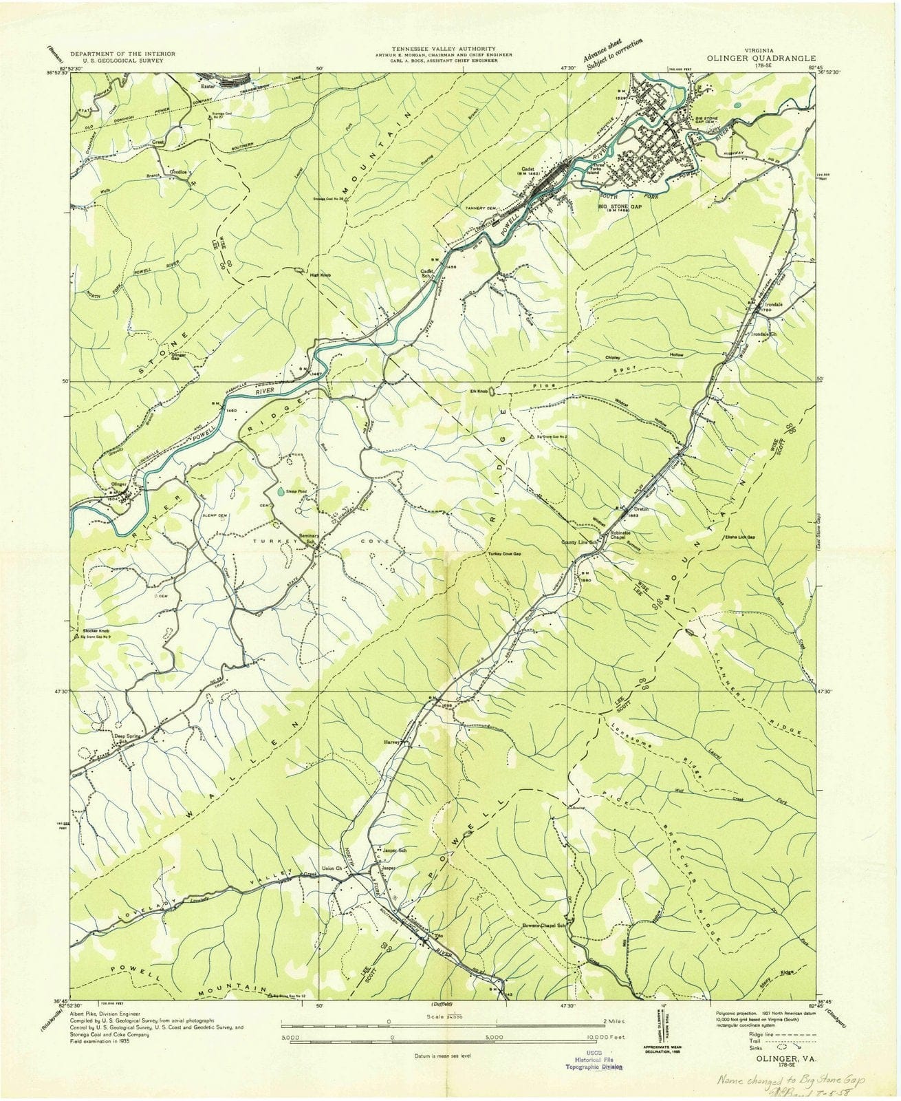 1935 Olinger, VA - Virginia - USGS Topographic Map