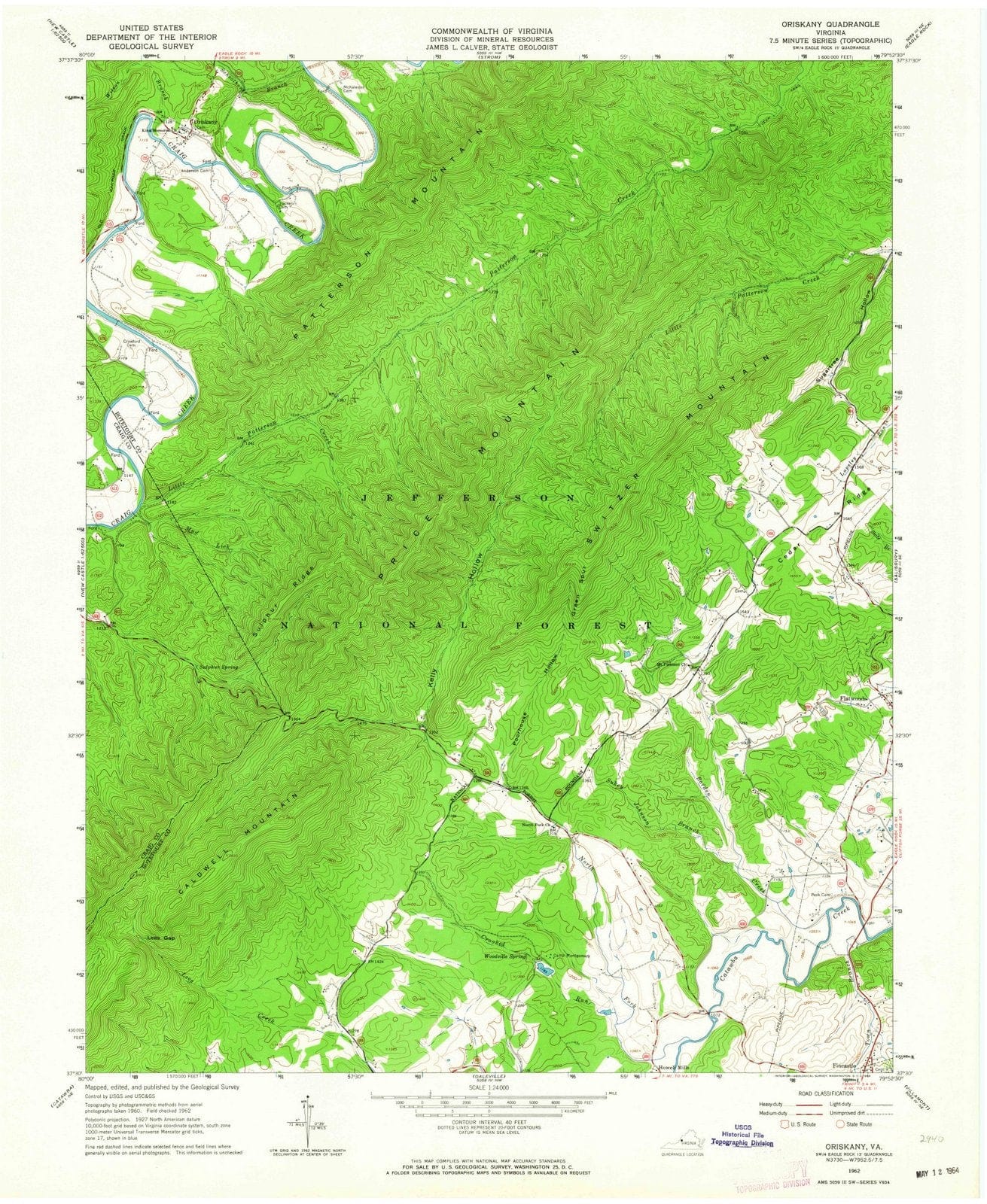 1962 Oriskany, VA - Virginia - USGS Topographic Map