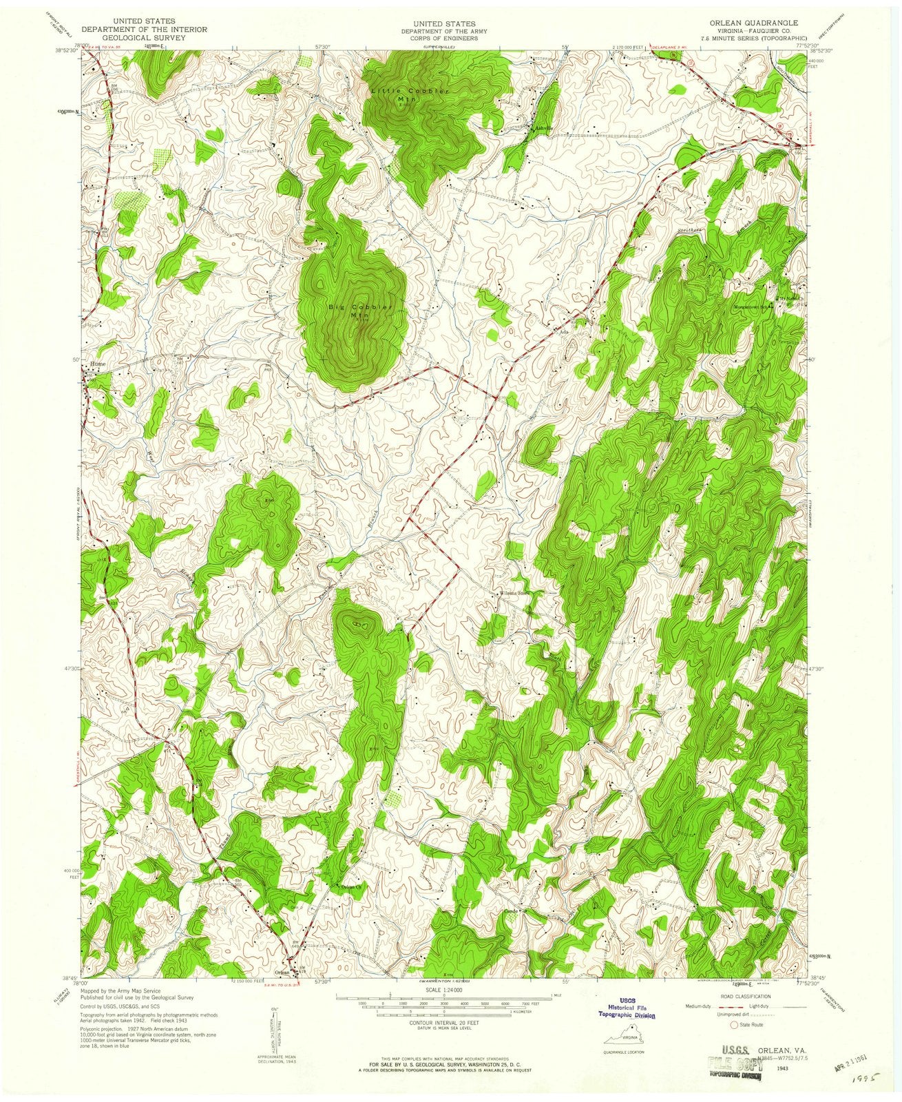 1943 Orlean, VA - Virginia - USGS Topographic Map