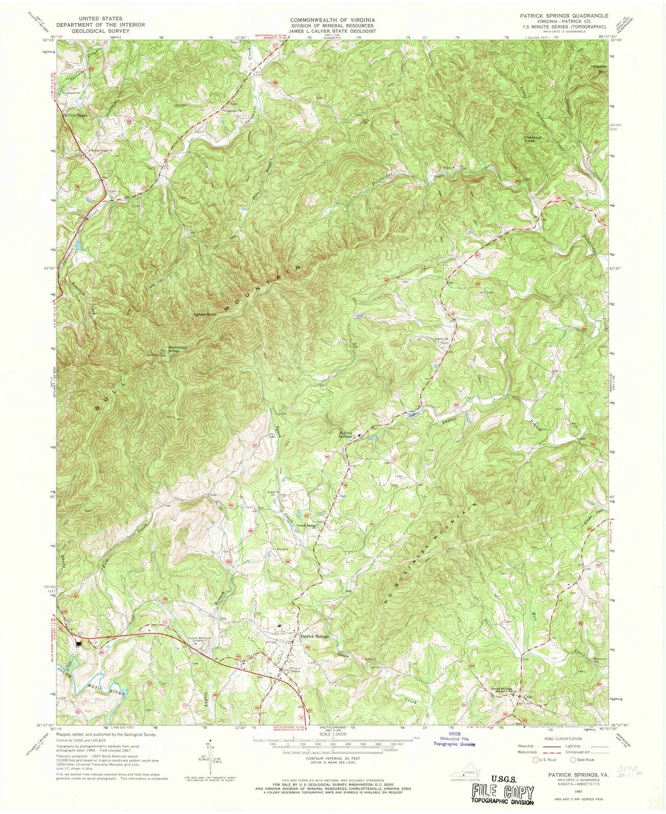 1967 Patrick Springs, VA - Virginia - USGS Topographic Map