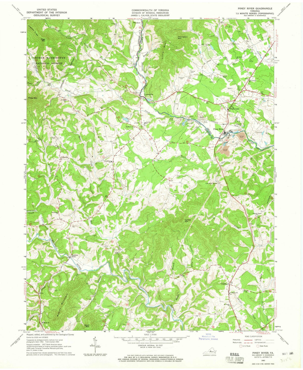 1963 Piney River, VA - Virginia - USGS Topographic Map