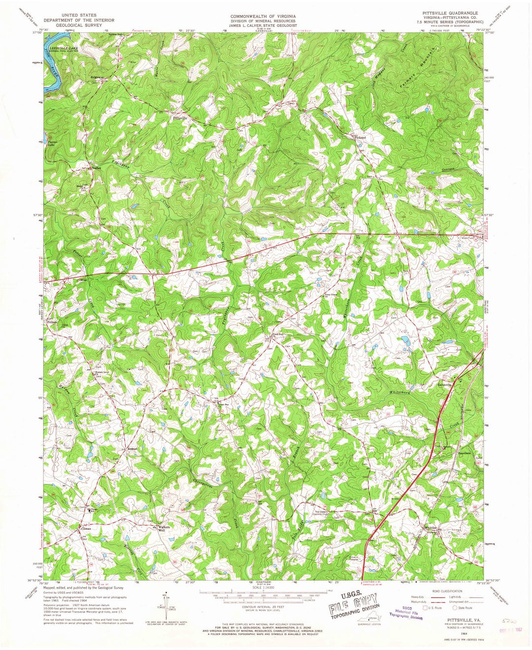 1964 Pittsville, VA - Virginia - USGS Topographic Map
