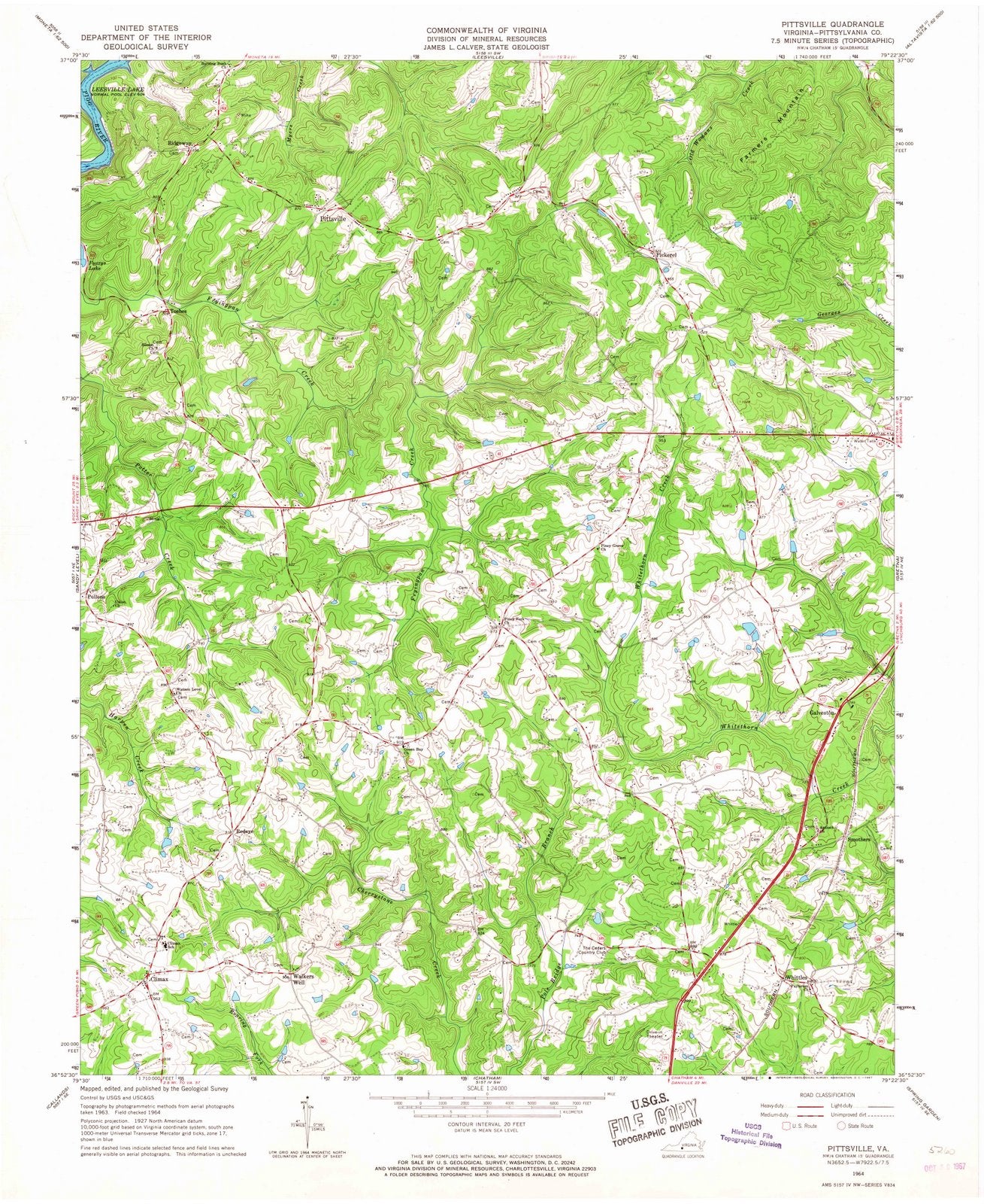 1964 Pittsville, VA - Virginia - USGS Topographic Map