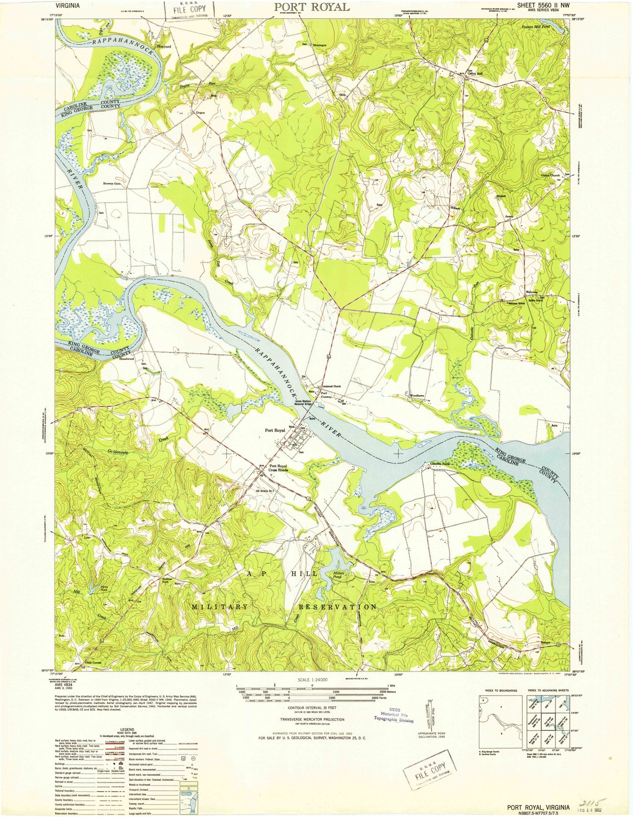 1952 Port Royal, VA - Virginia - USGS Topographic Map