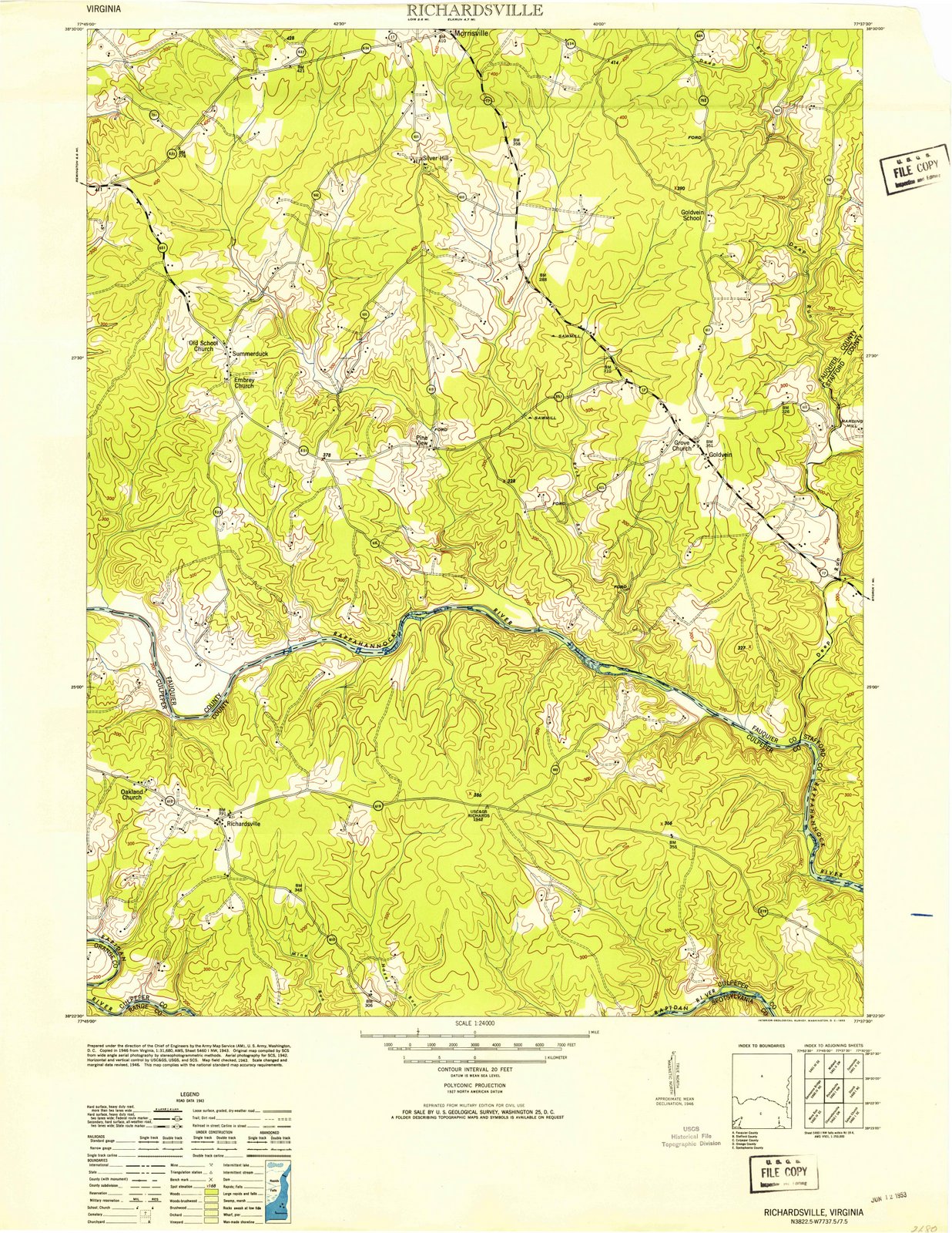 1953 Richardsville, VA - Virginia - USGS Topographic Map