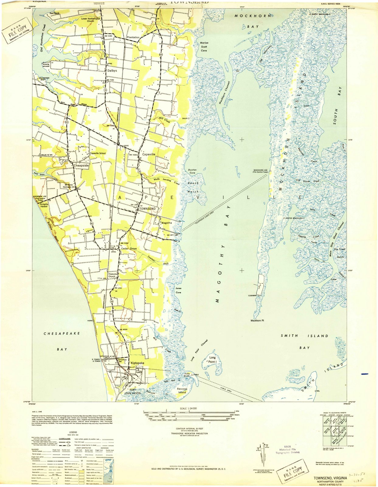 1943 Townsend, VA - Virginia - USGS Topographic Map