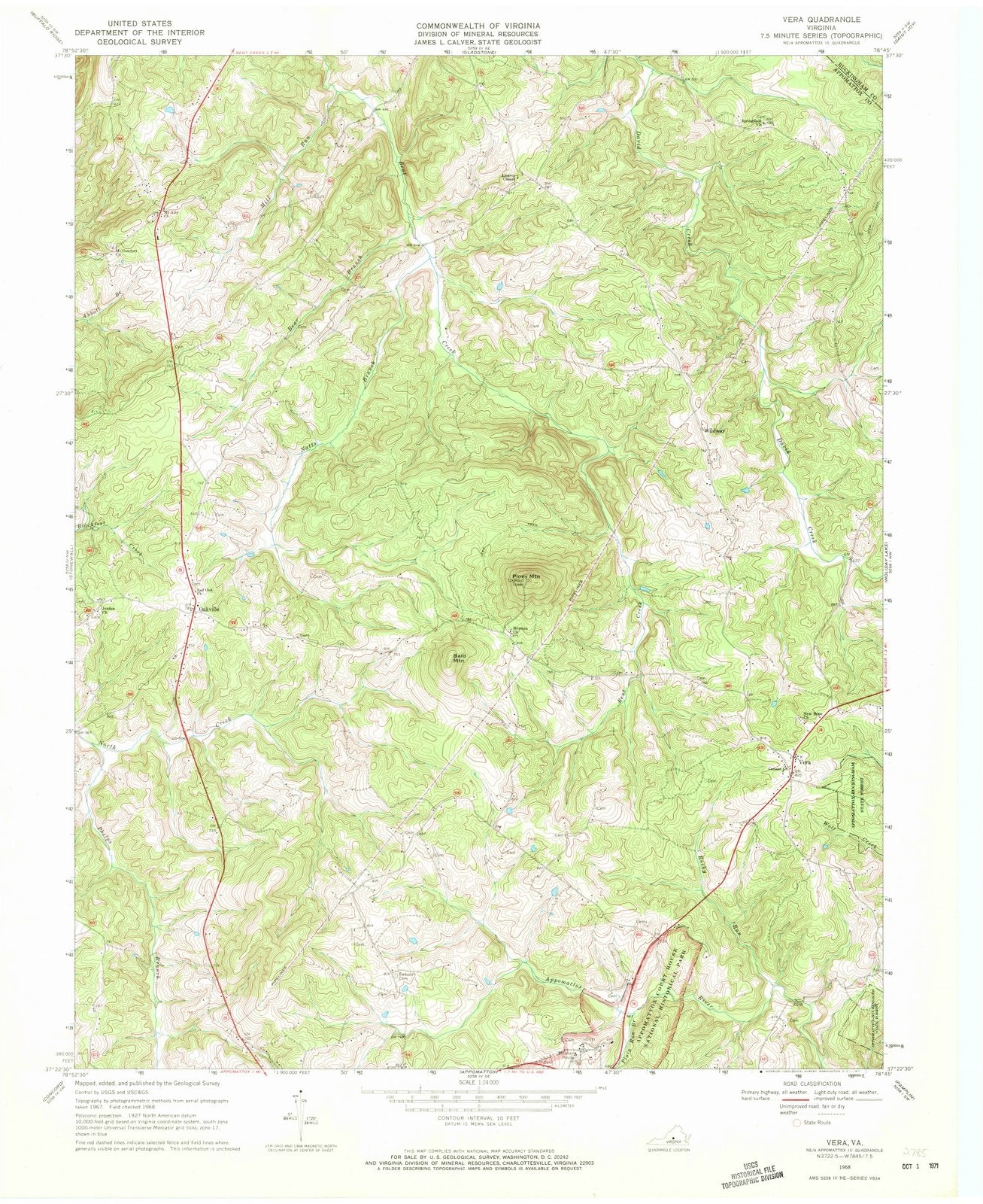 1968 Vera, VA - Virginia - USGS Topographic Map