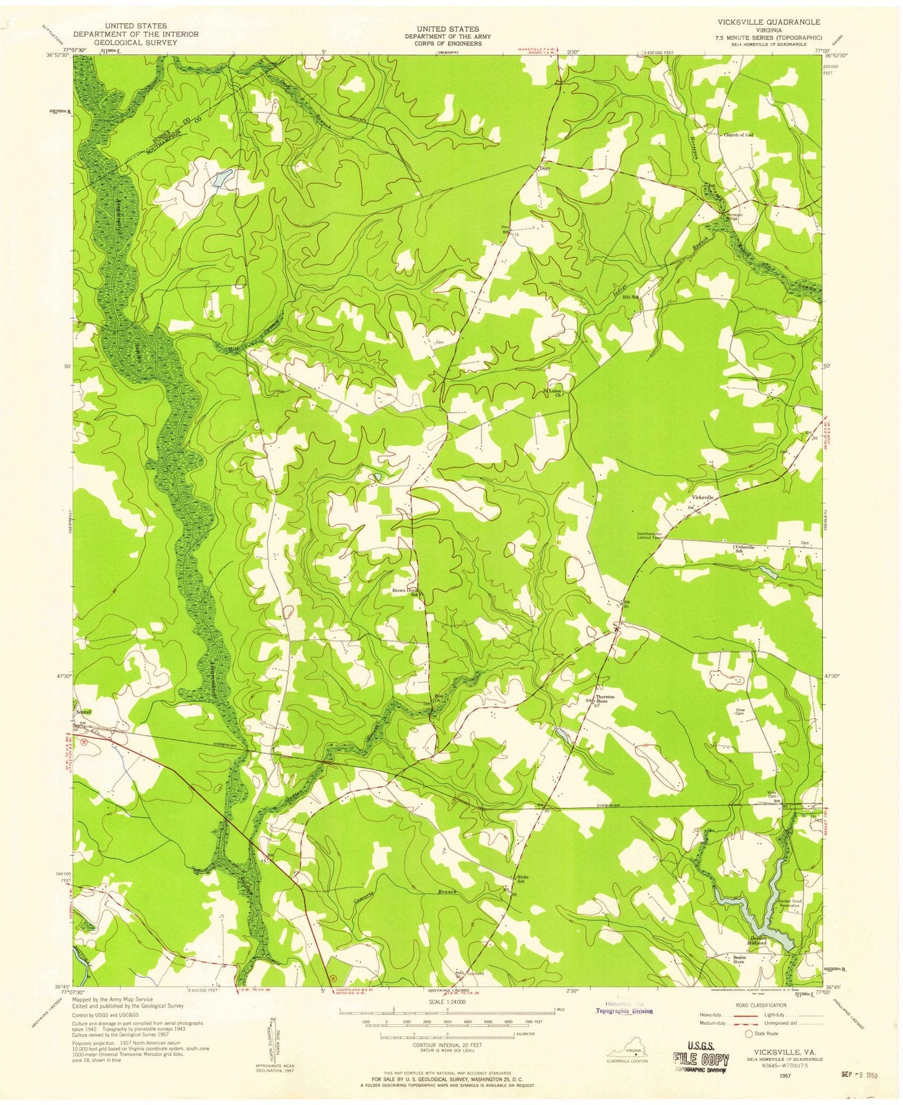 1957 Vicksville, VA - Virginia - USGS Topographic Map