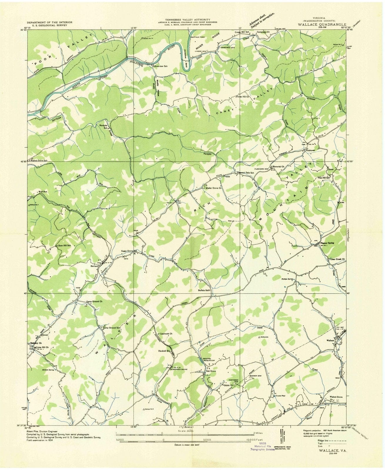1934 Wallace, VA - Virginia - USGS Topographic Map