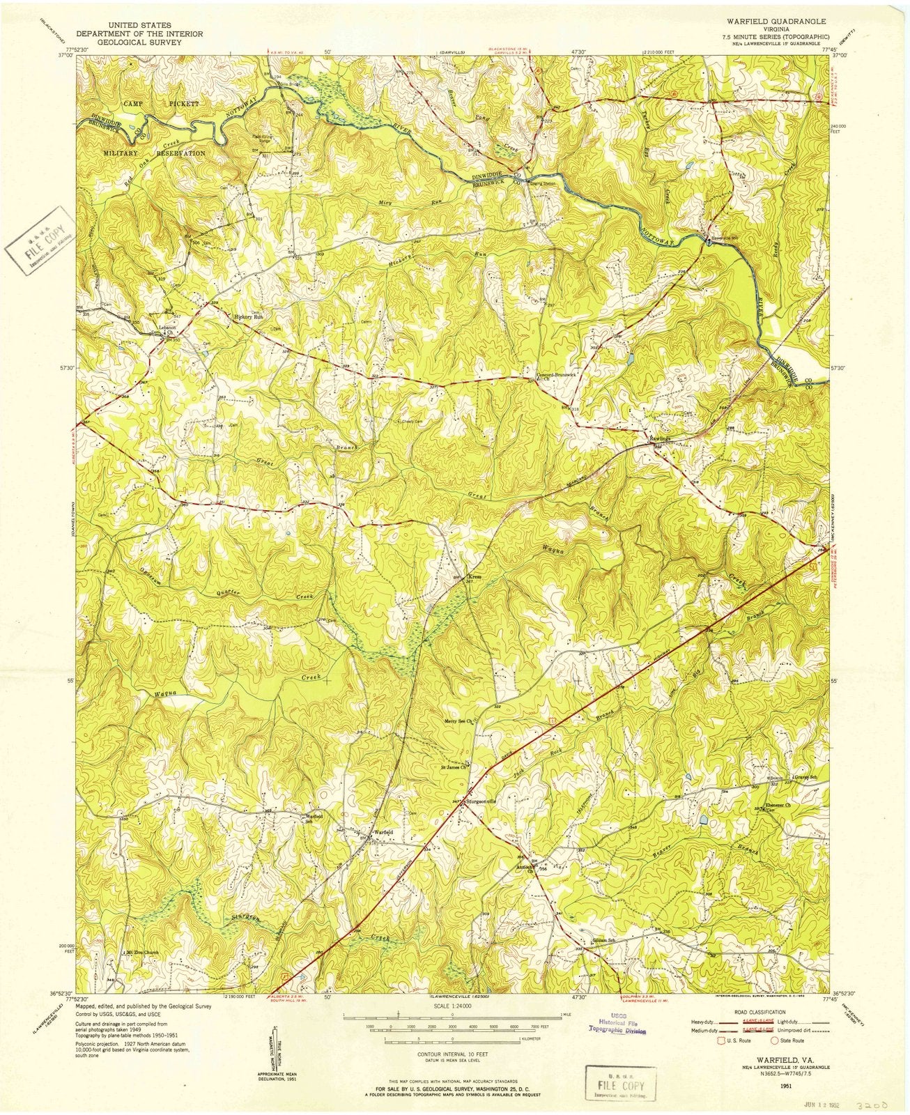 1951 Warfield, VA - Virginia - USGS Topographic Map
