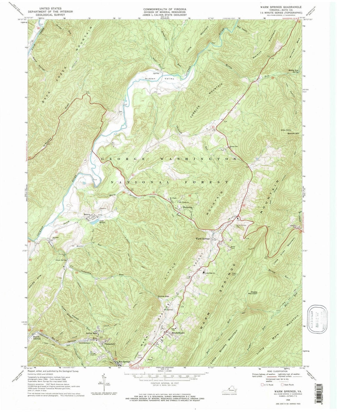1968 Warm Springs, VA - Virginia - USGS Topographic Map