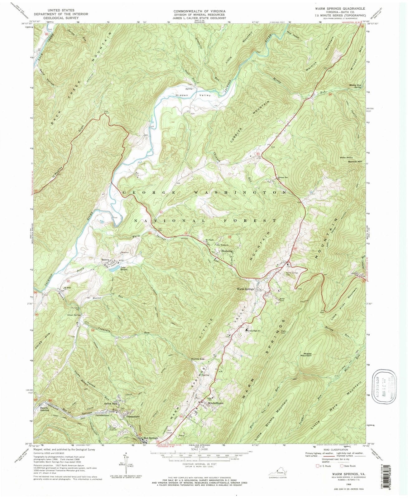 1968 Warm Springs, VA - Virginia - USGS Topographic Map