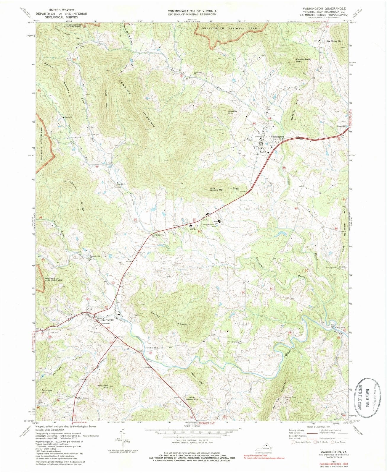 1971 Washington, VA - Virginia - USGS Topographic Map