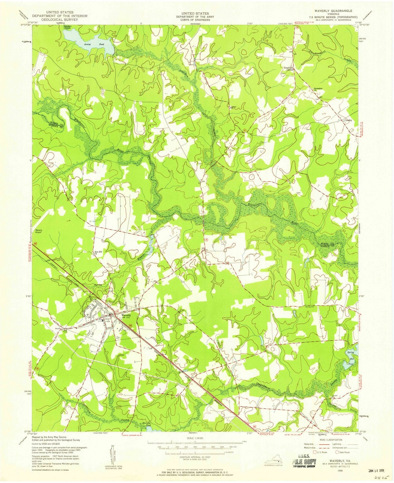 1956 Waverly, VA - Virginia - USGS Topographic Map