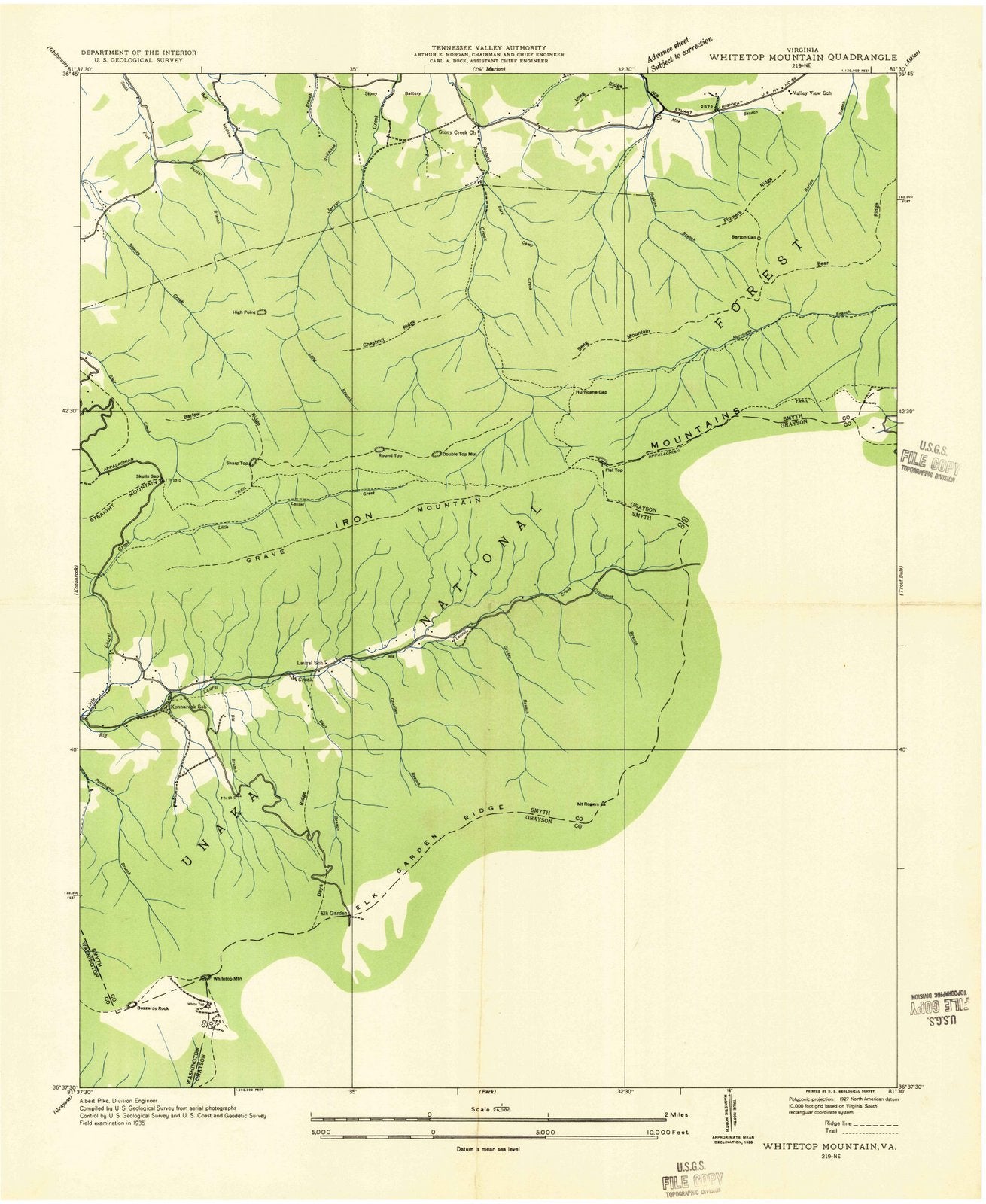 1935 Whitetop Mountain, VA - Virginia - USGS Topographic Map