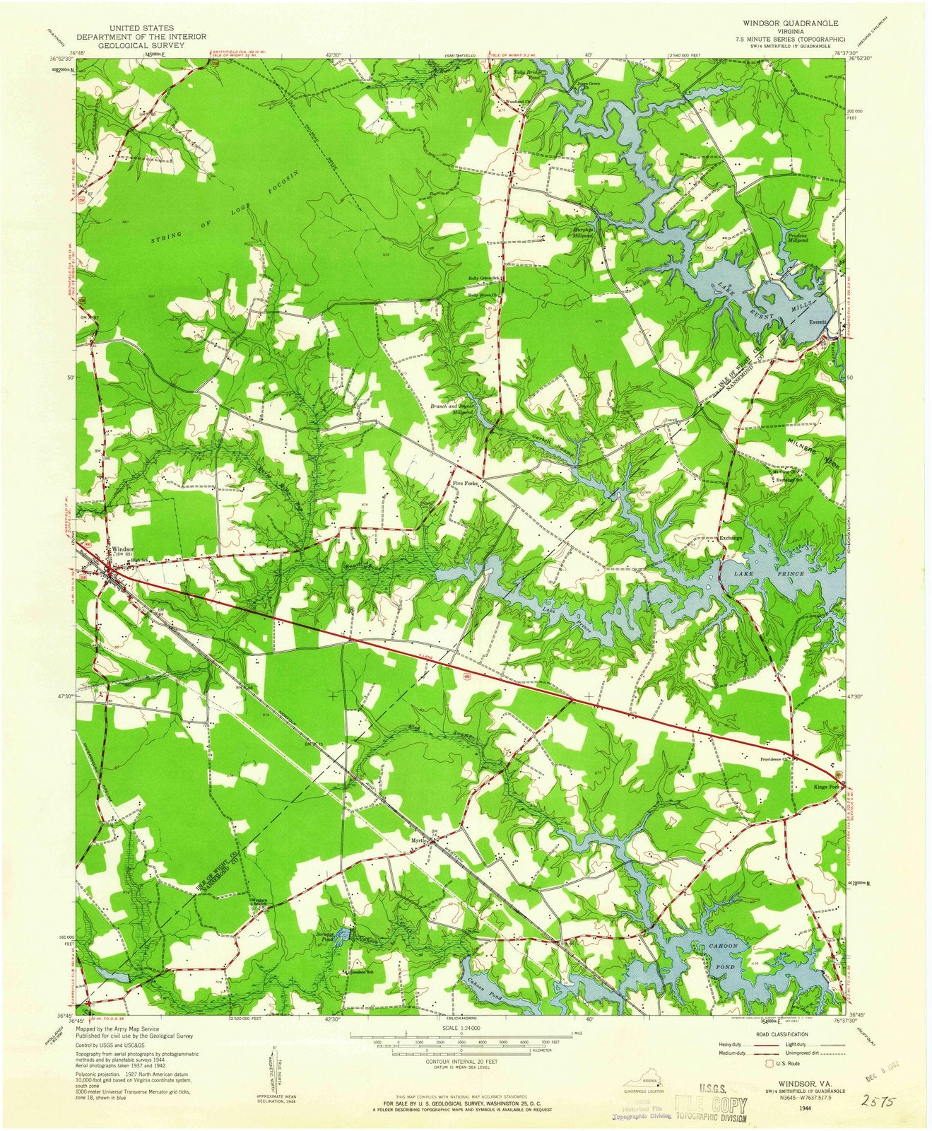 1944 Windsor, VA - Virginia - USGS Topographic Map