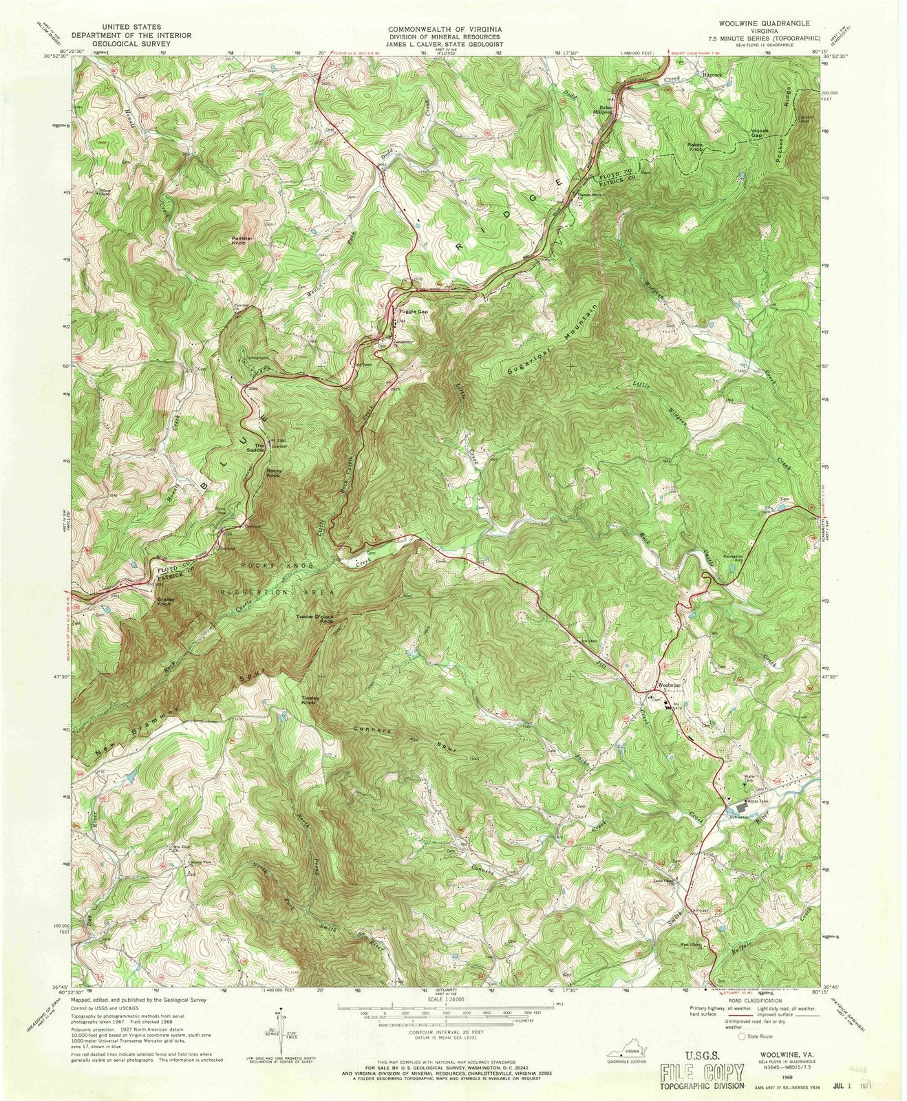 1968 Woolwine, VA - Virginia - USGS Topographic Map