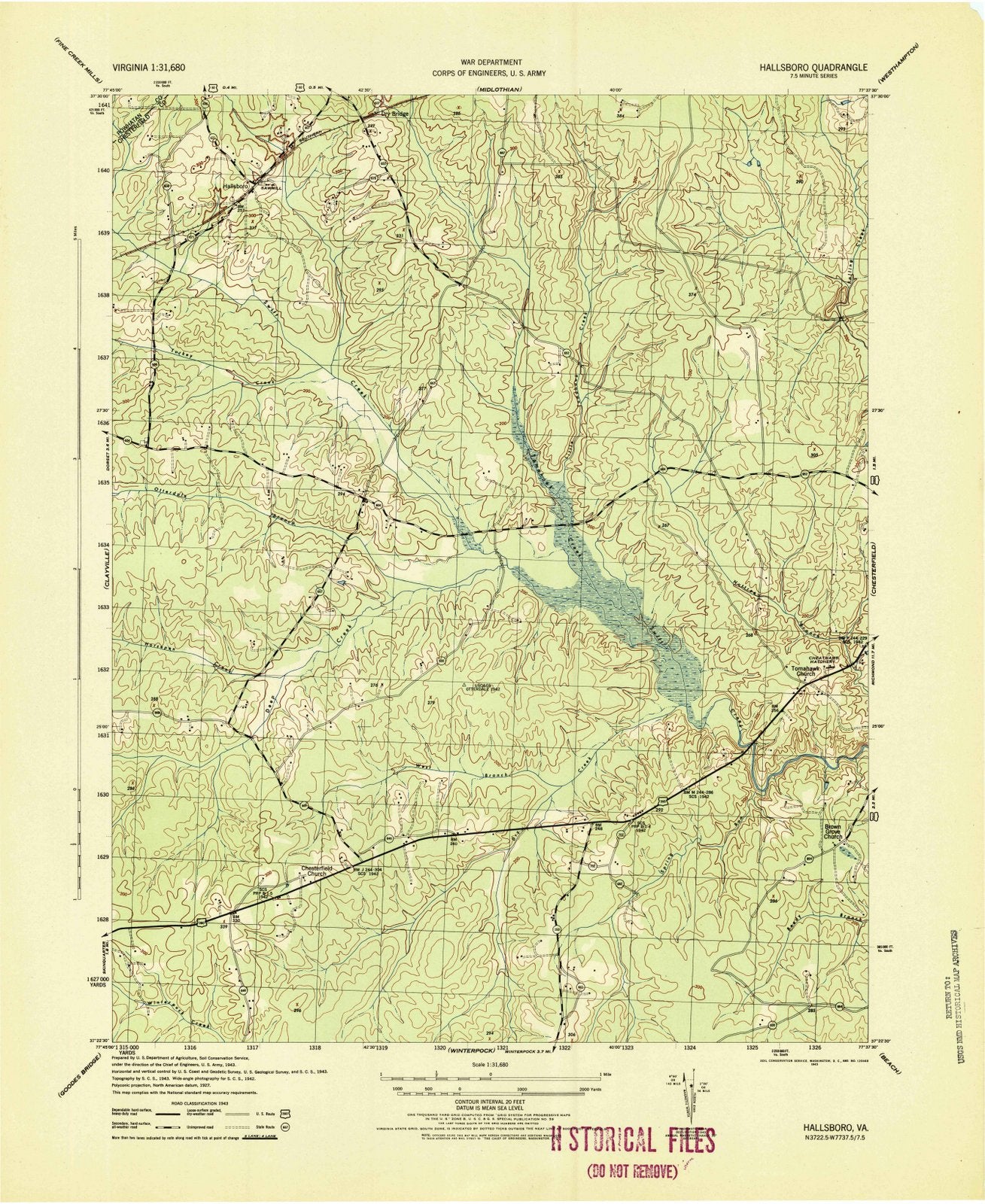 1943 Hallsboro, VA - Virginia - USGS Topographic Map