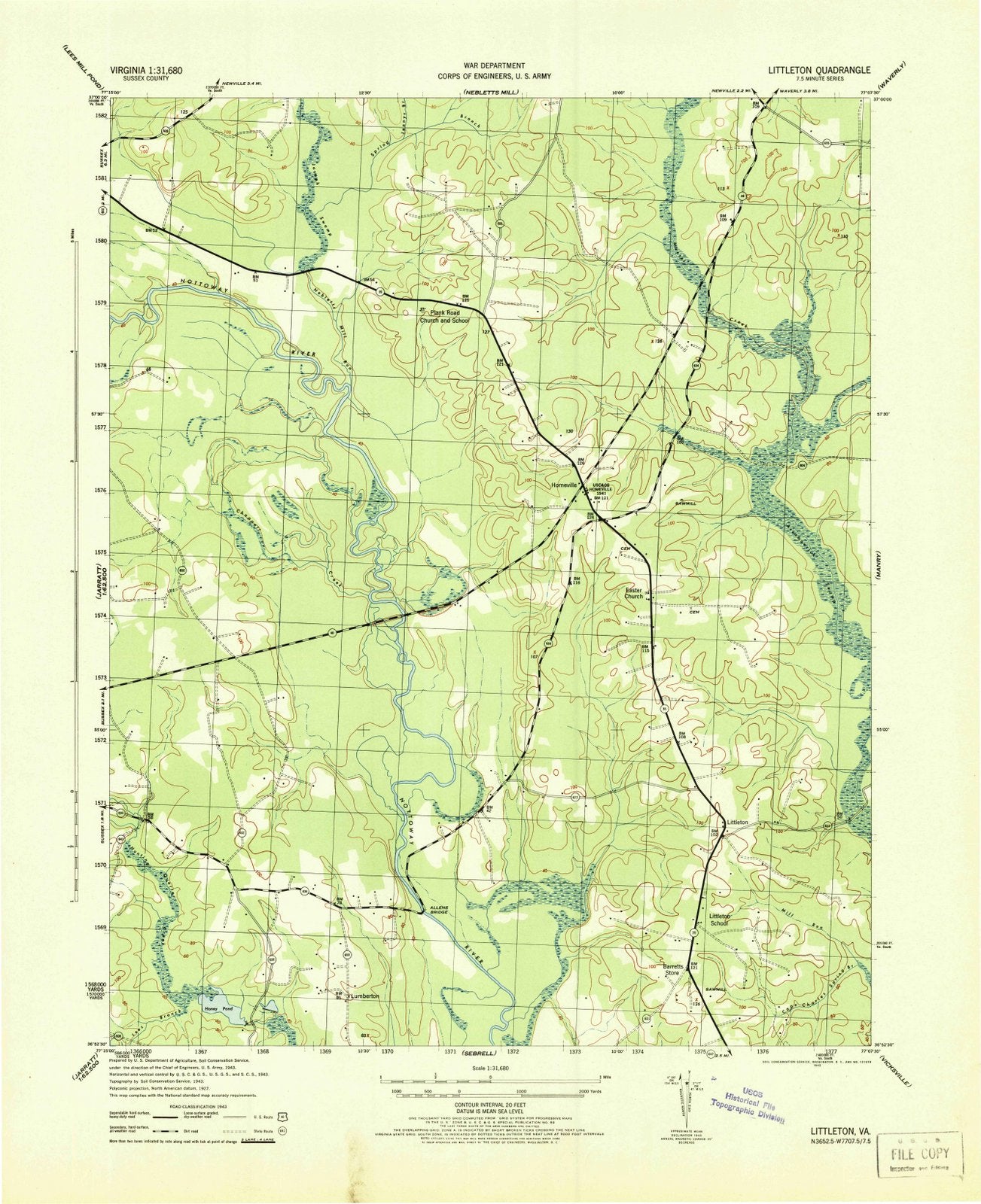 1943 Littleton, VA - Virginia - USGS Topographic Map