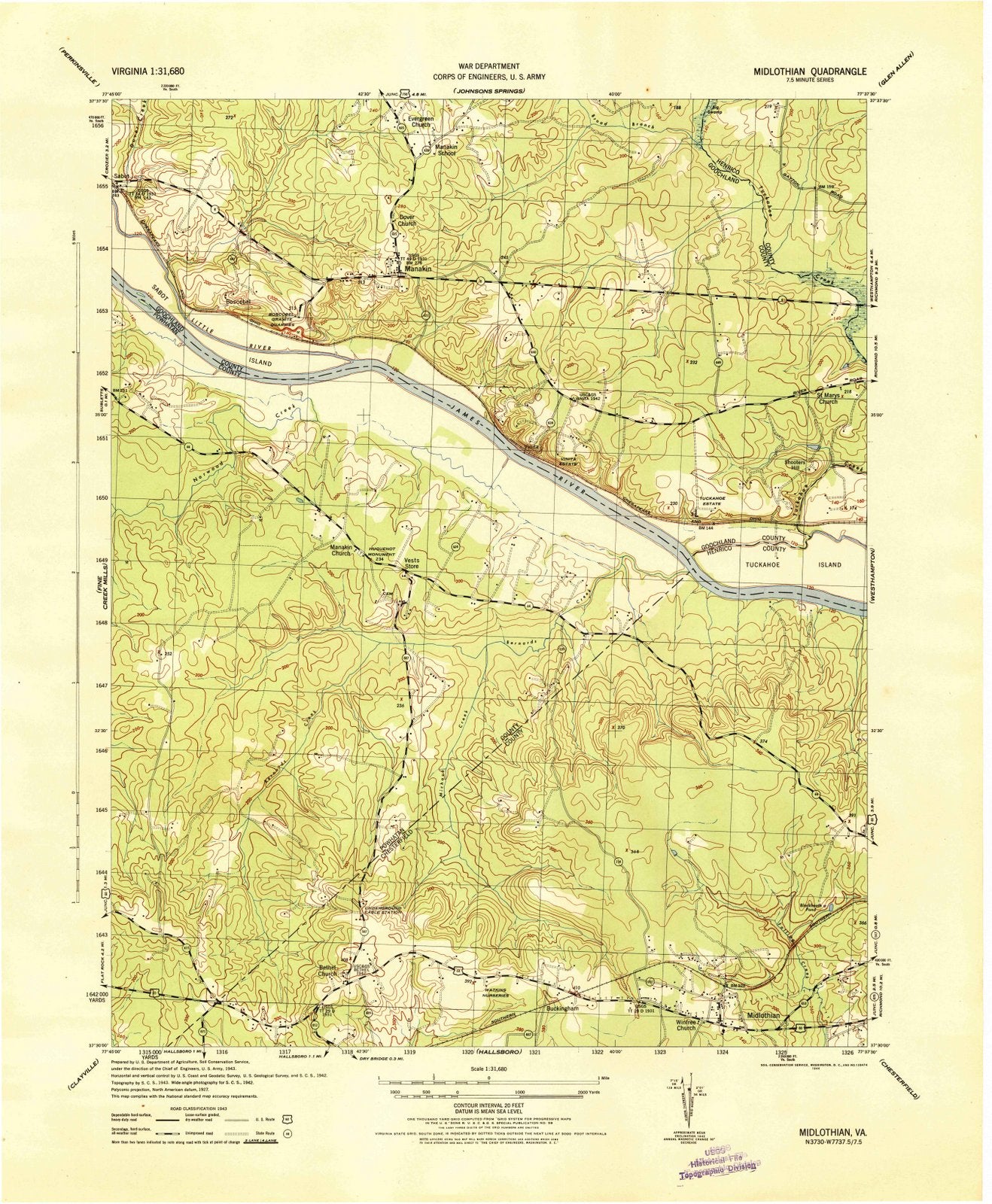 1944 Midlothian, VA - Virginia - USGS Topographic Map